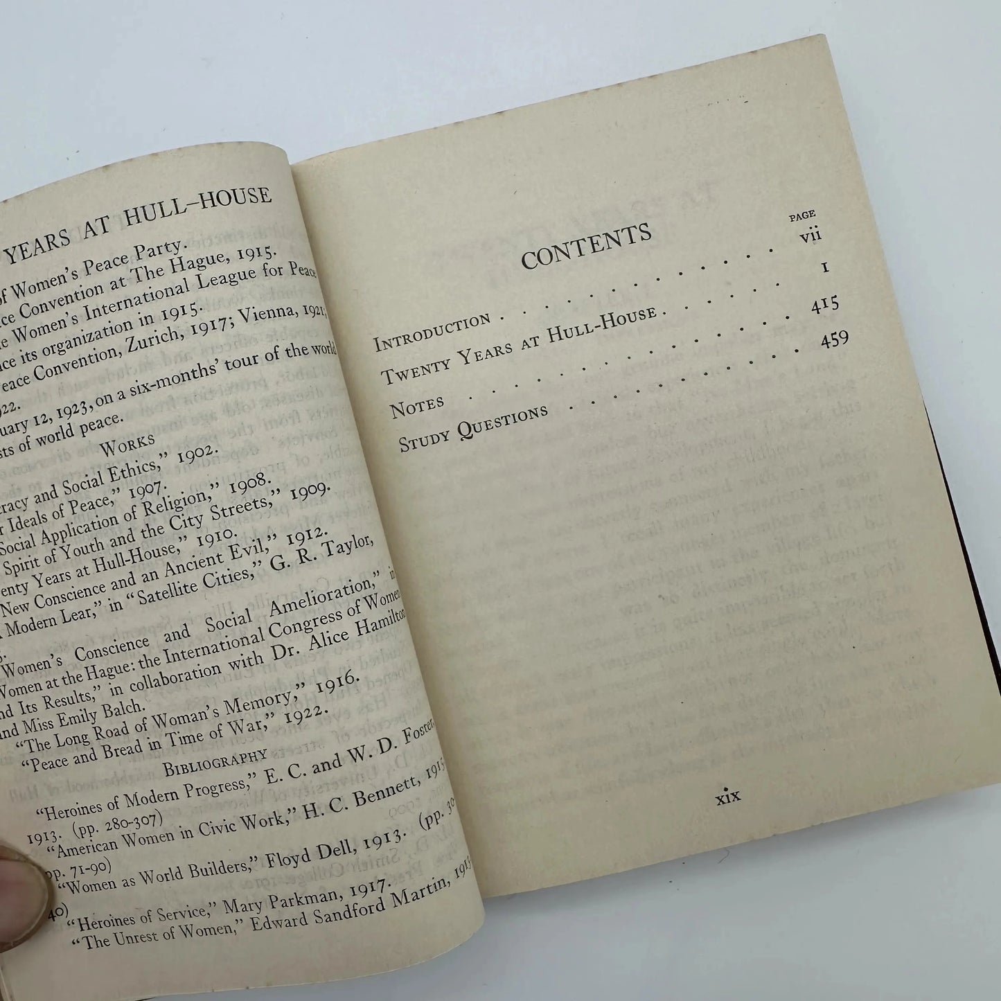 "Twenty Years at Hull-House” signed by the author, Jane Addams, 1923