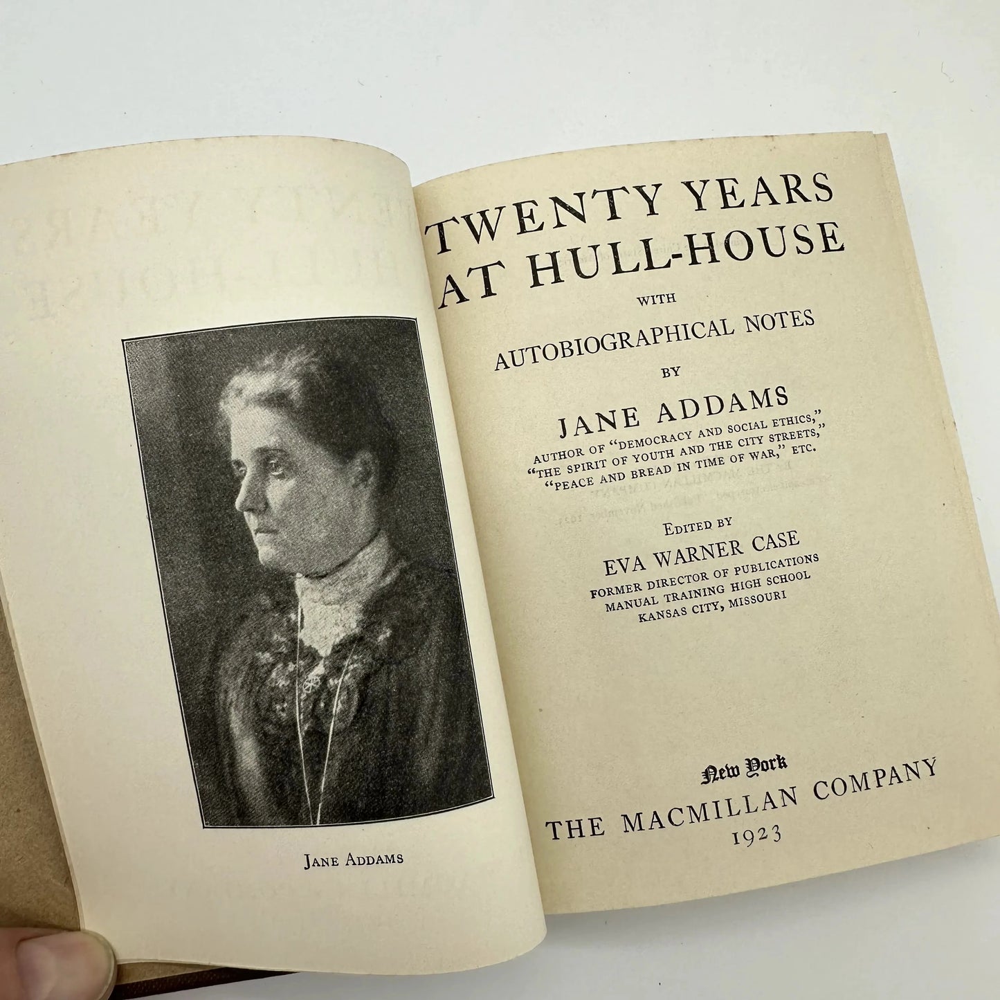 "Twenty Years at Hull-House” signed by the author, Jane Addams, 1923