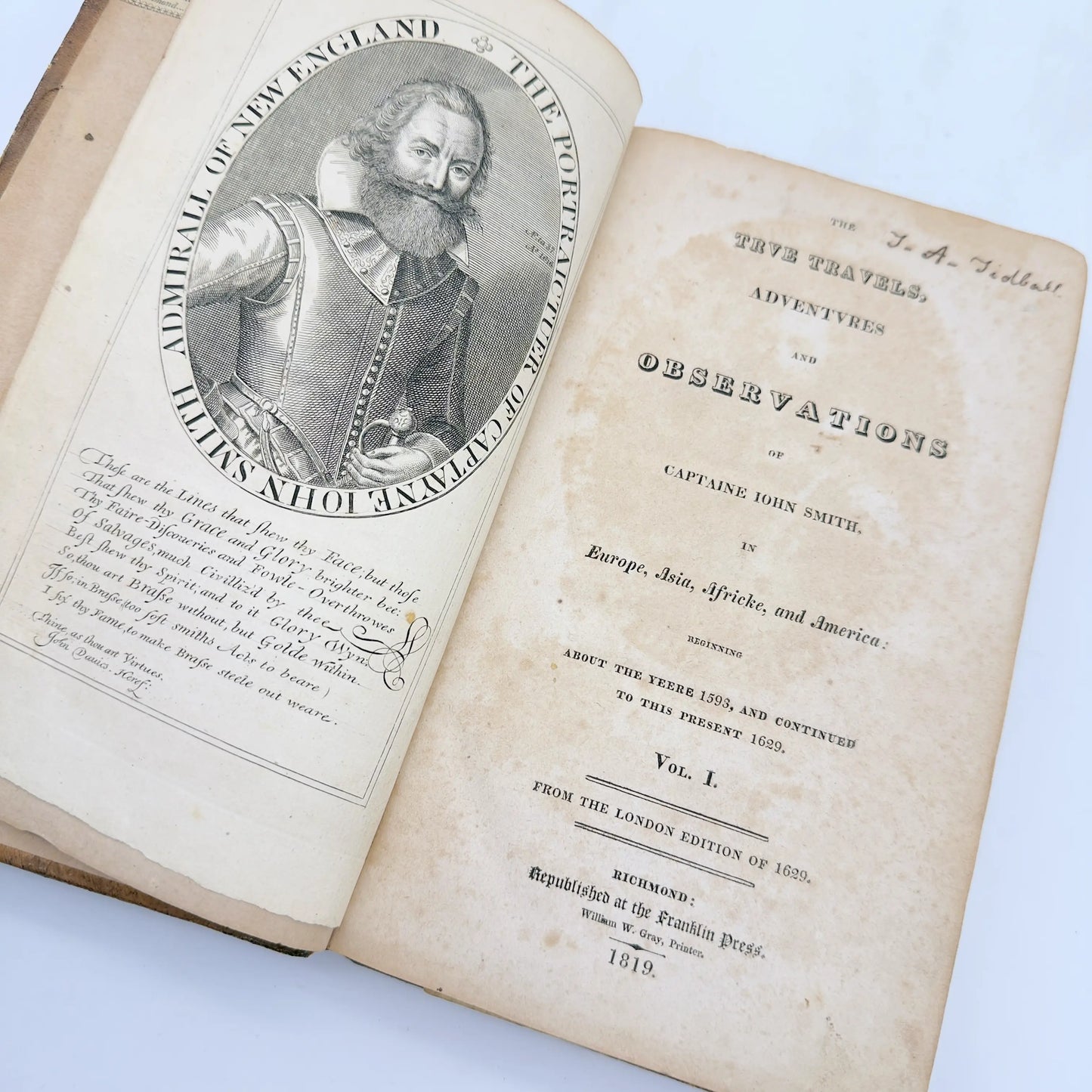 "The True Travels, Adventures and Observations of Captaine John Smith" — 1819 reprint of 1629 book