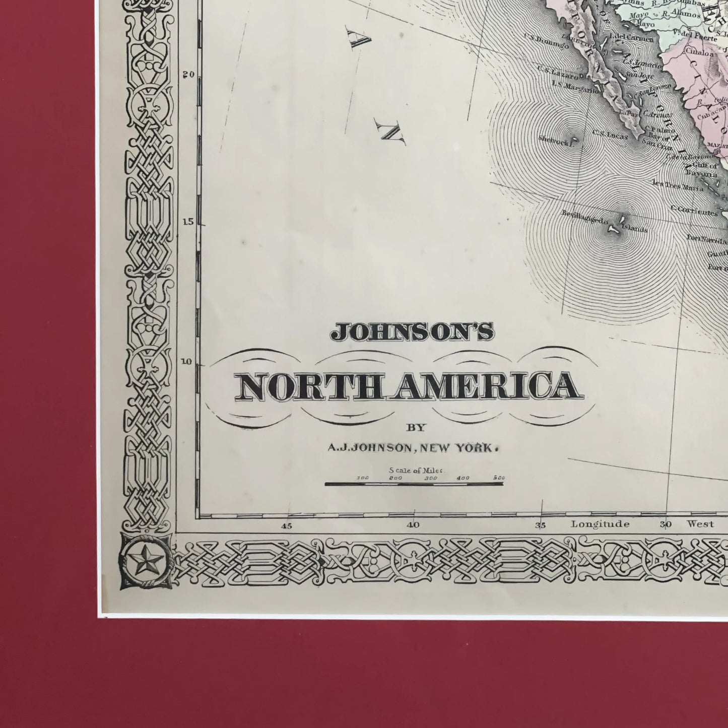 1868 "Johnson's North America" — Hand-colored — Framed