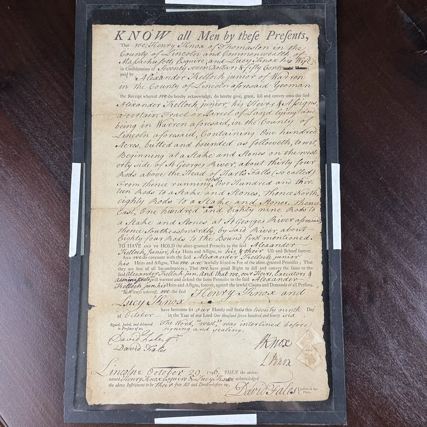 Full view of the "Deed signed by Henry Knox and Lucy Knox — 1797" from The History List Store.