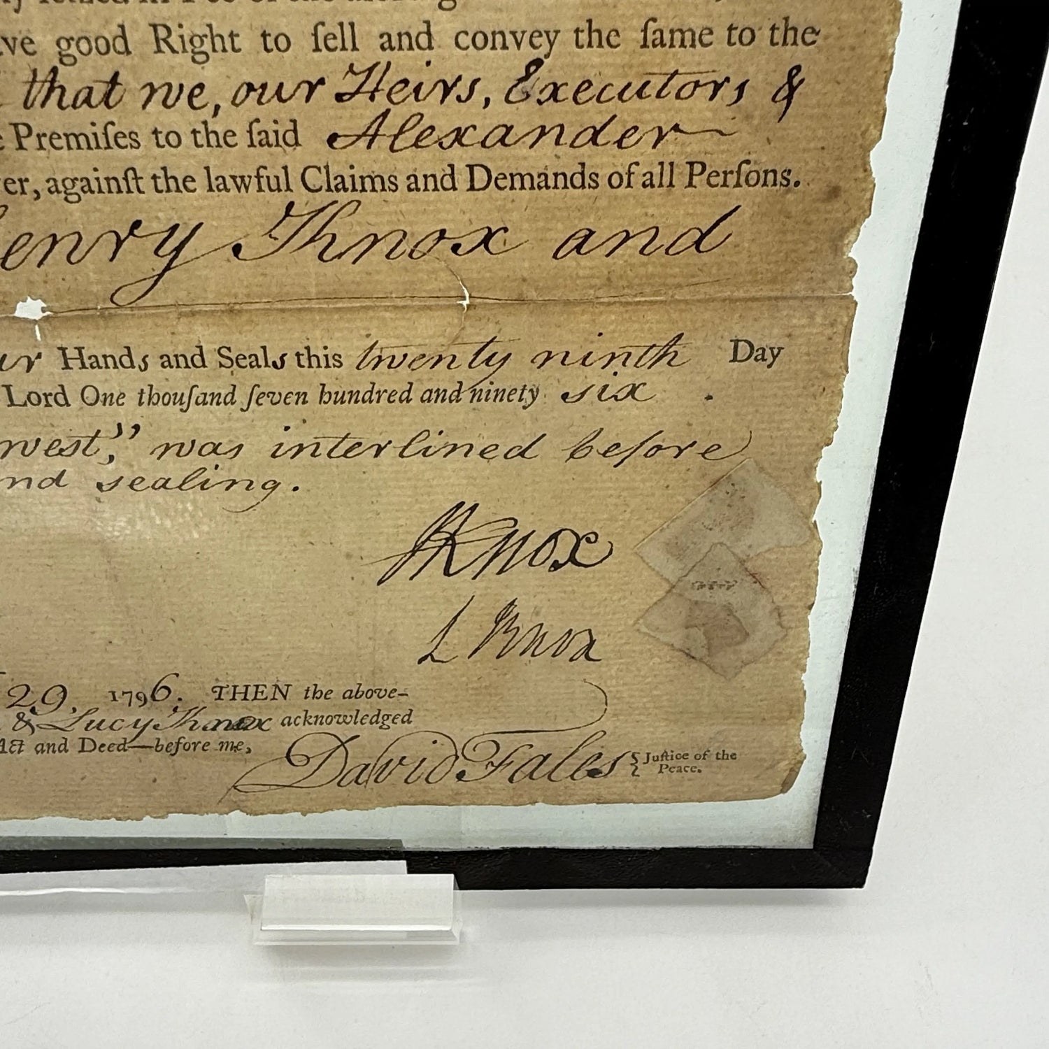 Close-up of the "Deed signed by Henry Knox and Lucy Knox — 1797" from The History List Store.