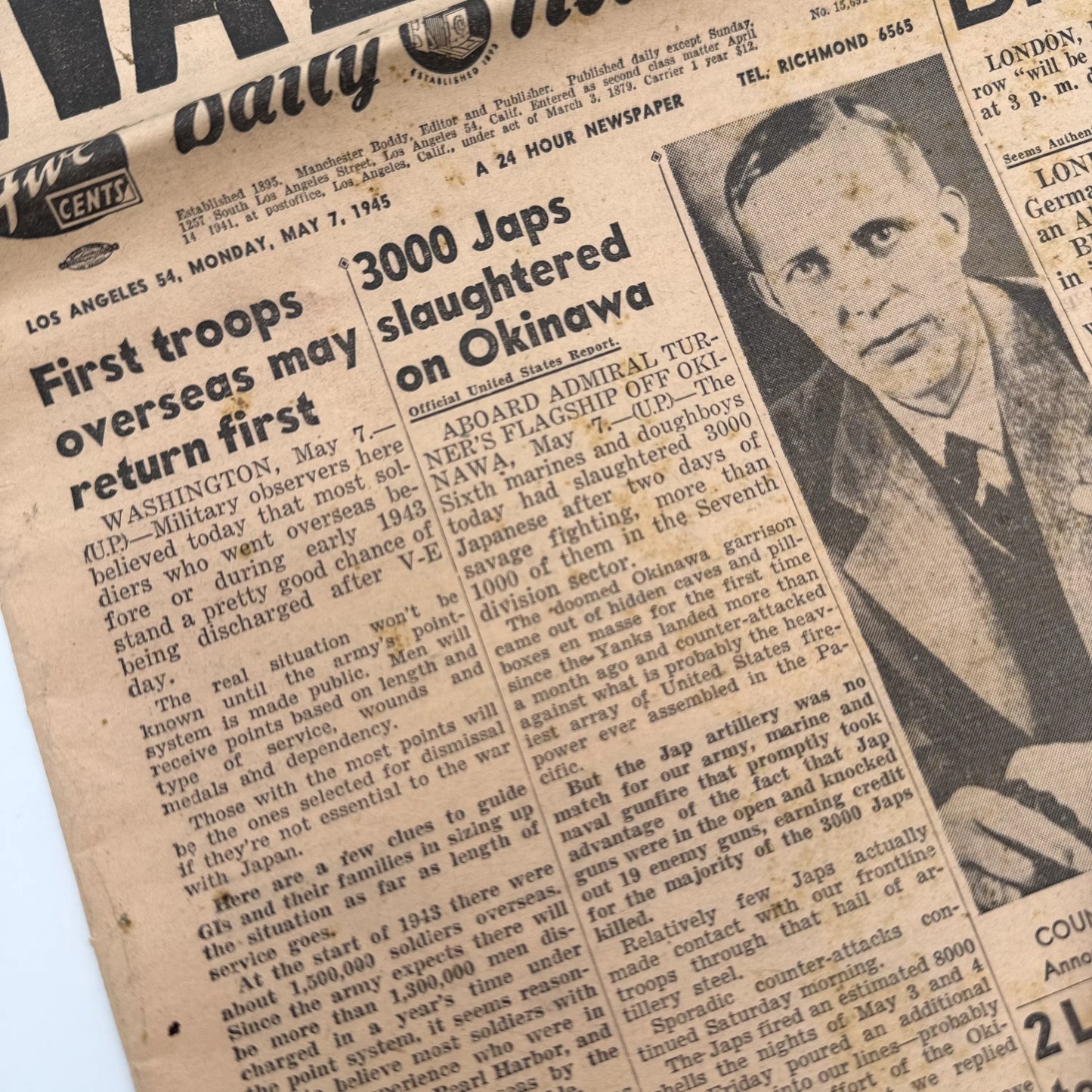 Los Angeles Daily News — EXTRA — "Surrender!! Nazis Give Up" — May 7, 1945
