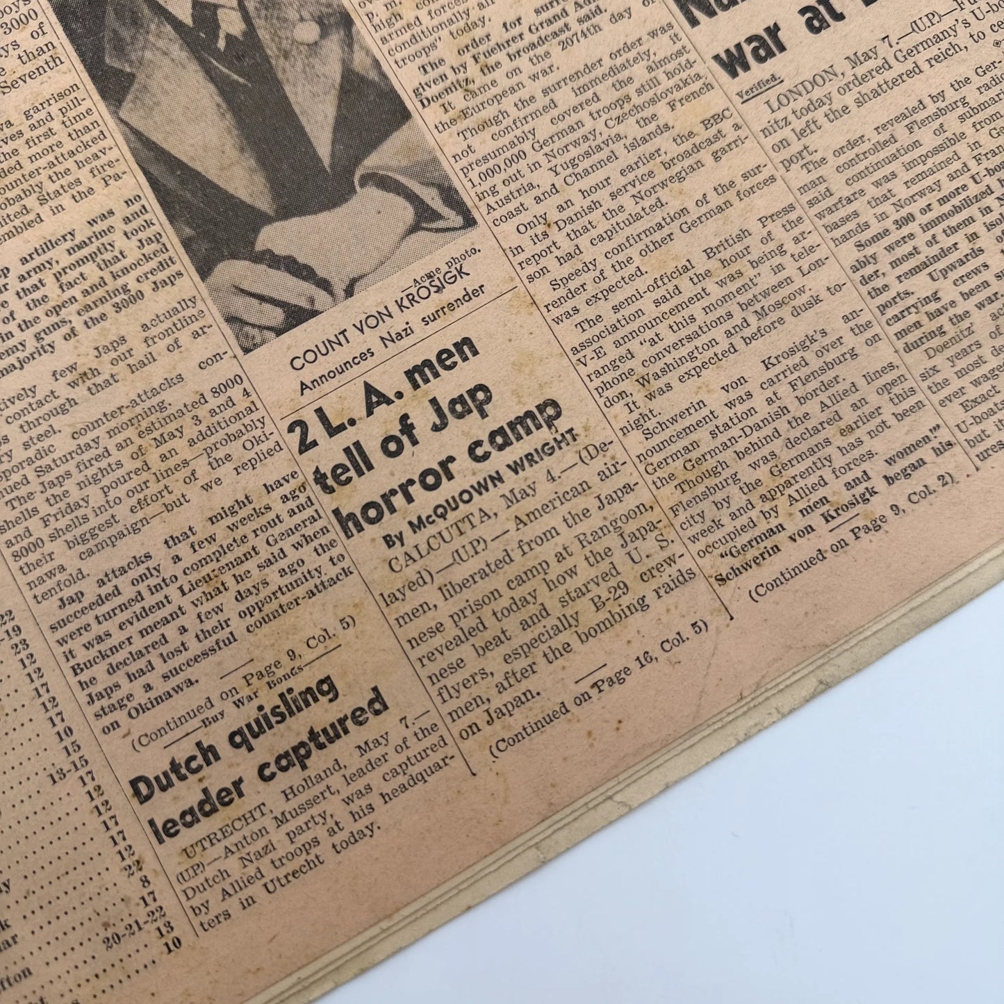 Los Angeles Daily News — EXTRA — "Surrender!! Nazis Give Up" — May 7, 1945