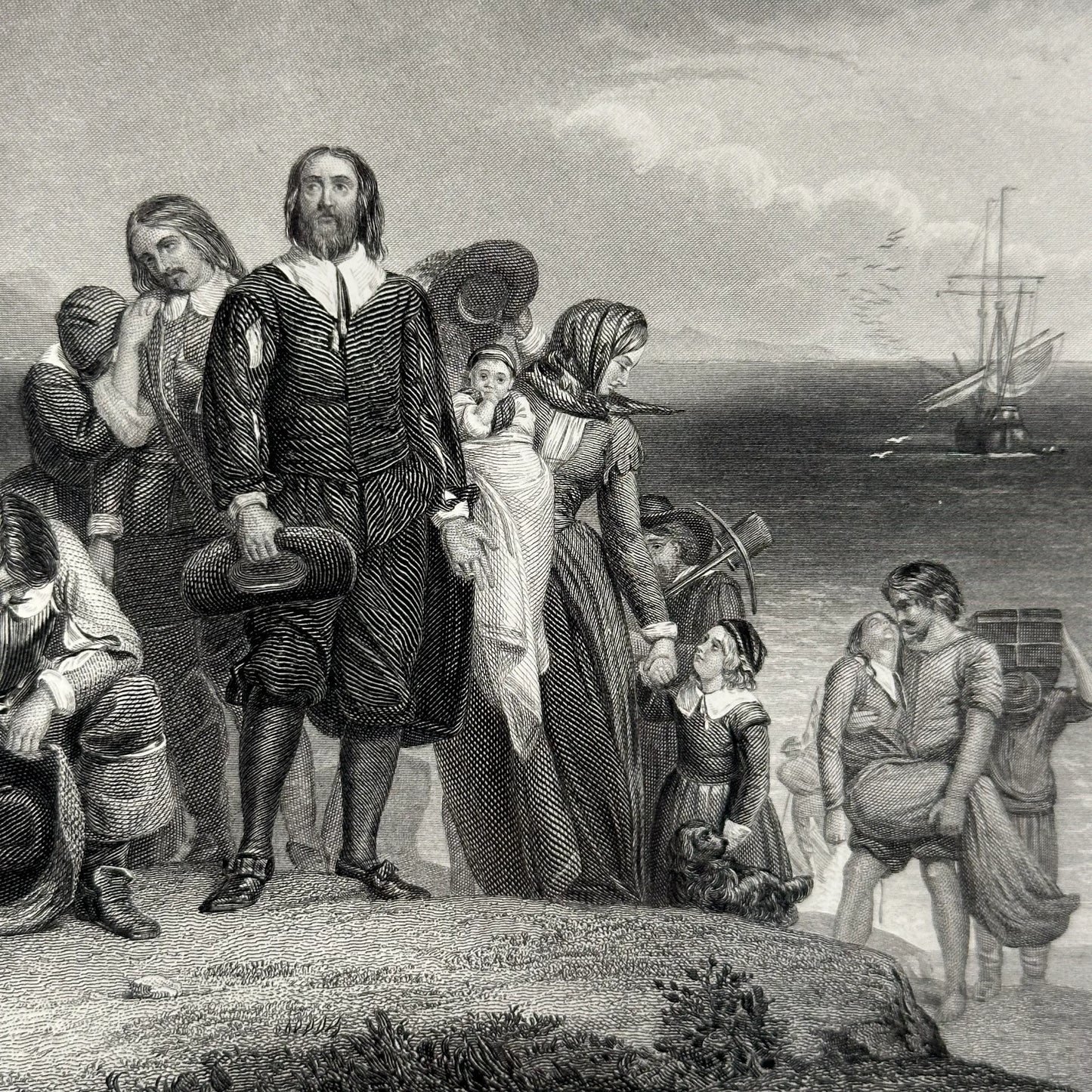 The First Landing of the Pilgrims — 1856 engraving of famous painting