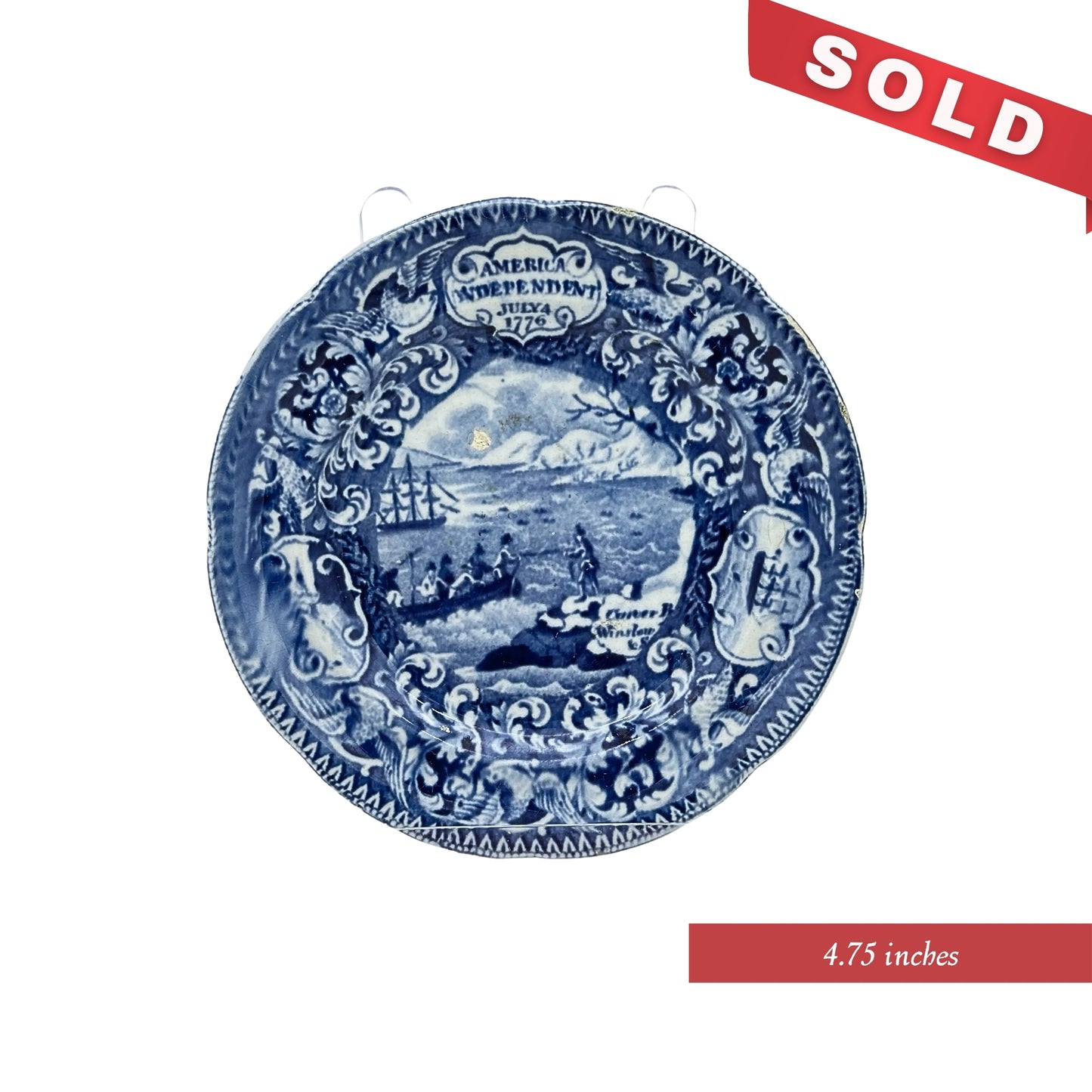 "Landing of the Pilgrims" — Historical Staffordshire blue plates c1825