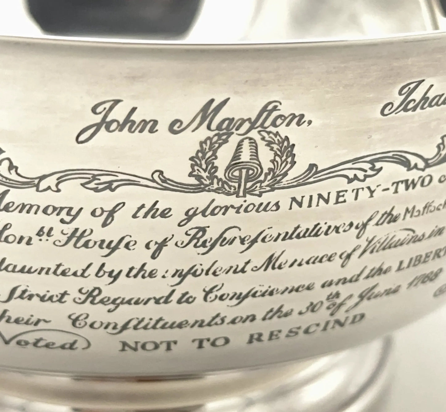 The Sons of Liberty Bowl — A silver-plated replica of the one made by Paul Revere