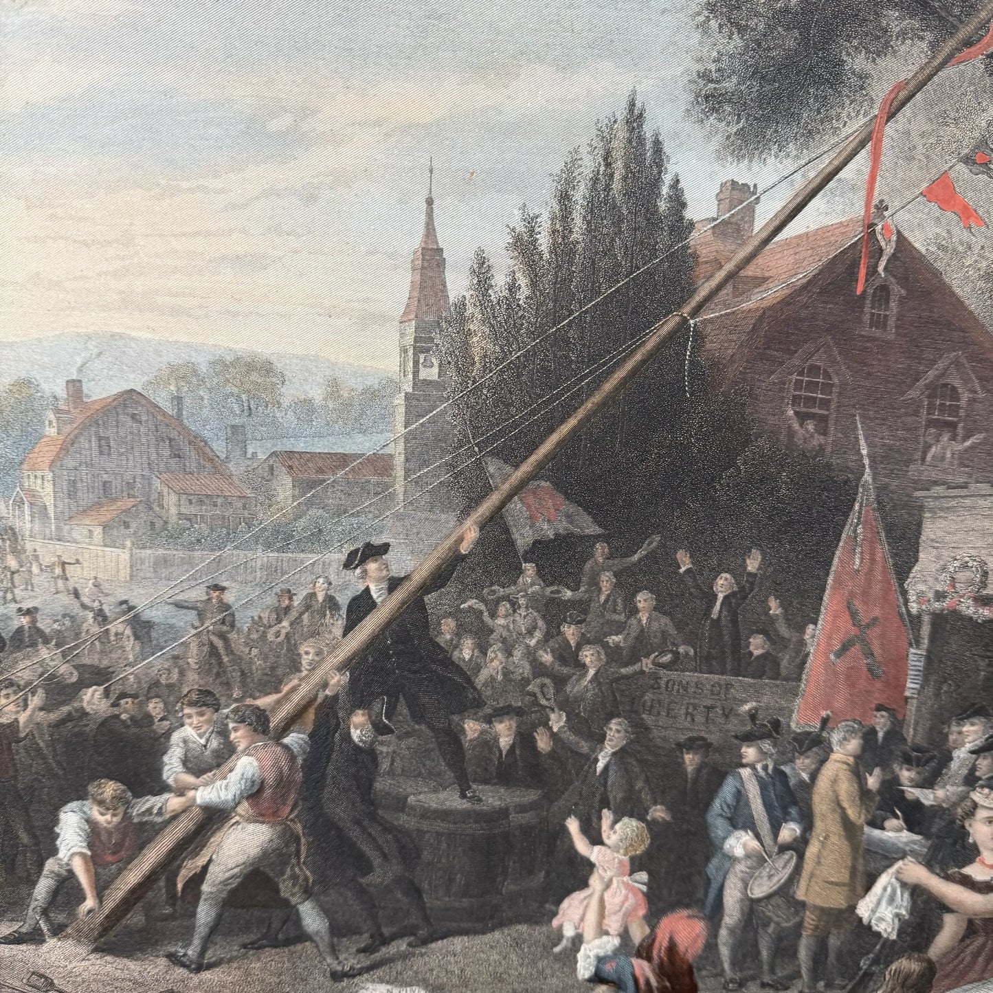 "Raising the Liberty Pole" — 1888 — Hand-colored engraving — 1888