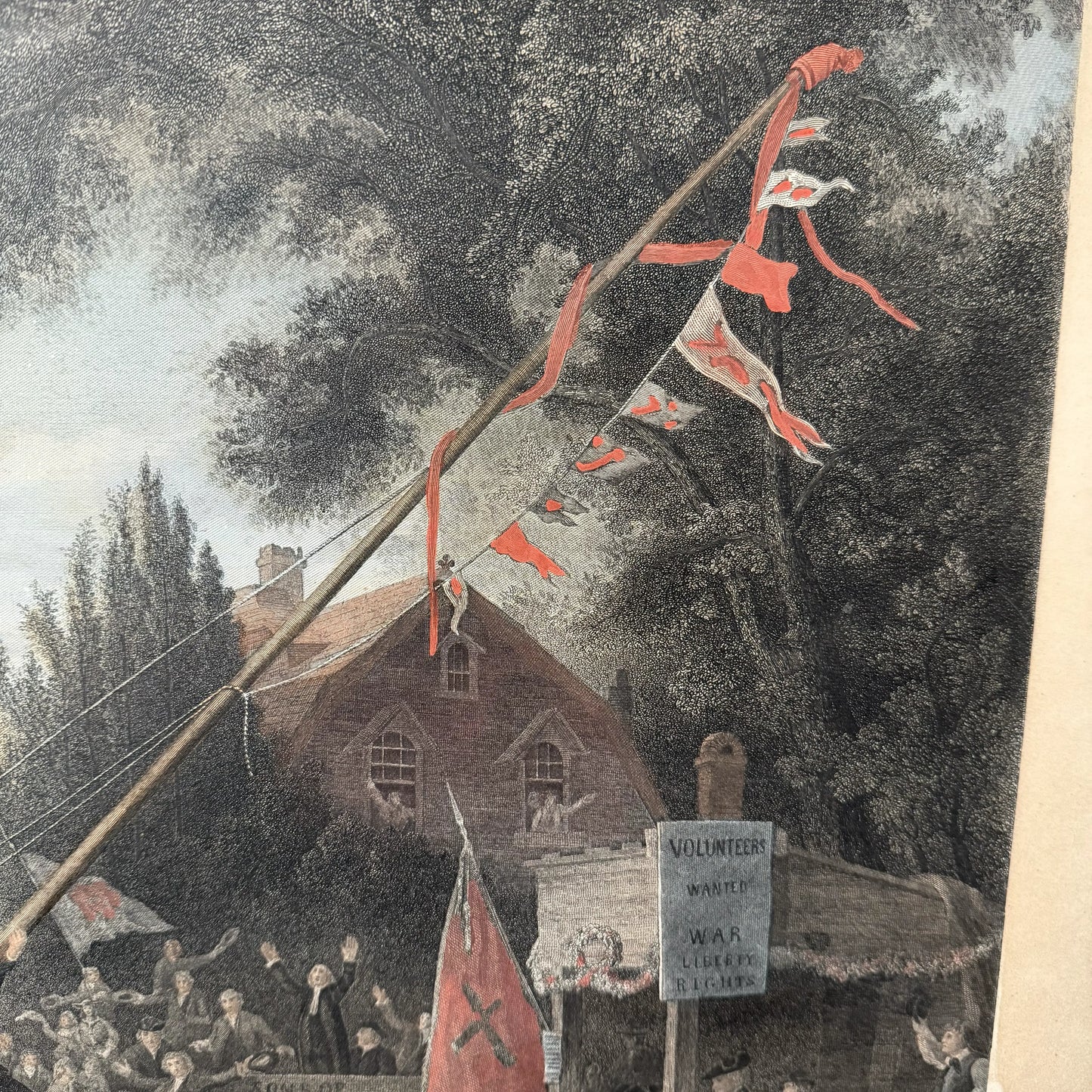 "Raising the Liberty Pole" — 1888 — Hand-colored engraving — 1888