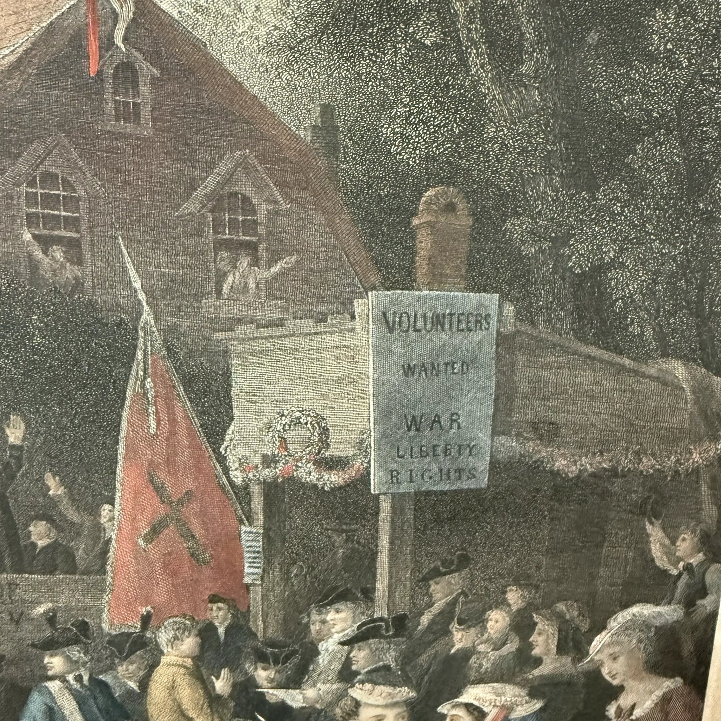 "Raising the Liberty Pole" — 1888 — Hand-colored engraving — 1888