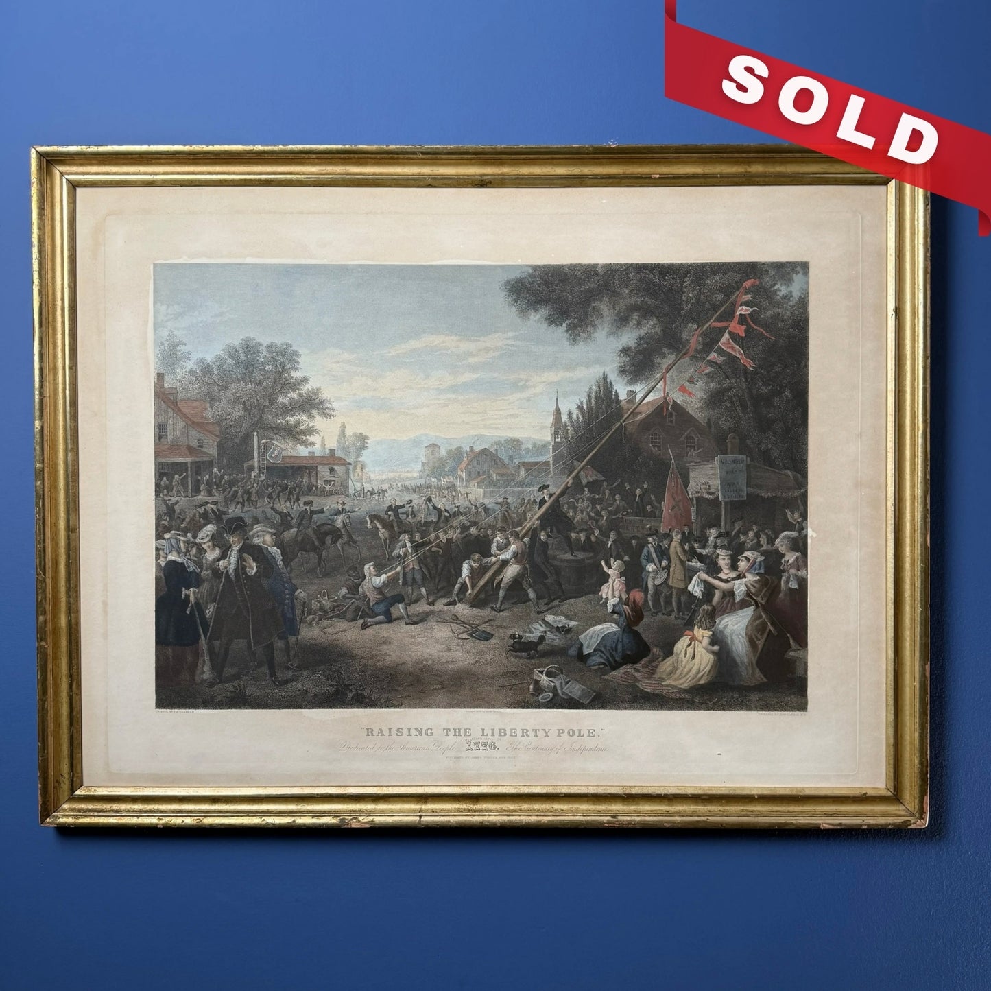 "Raising the Liberty Pole" — Hand-colored engraving — 1888