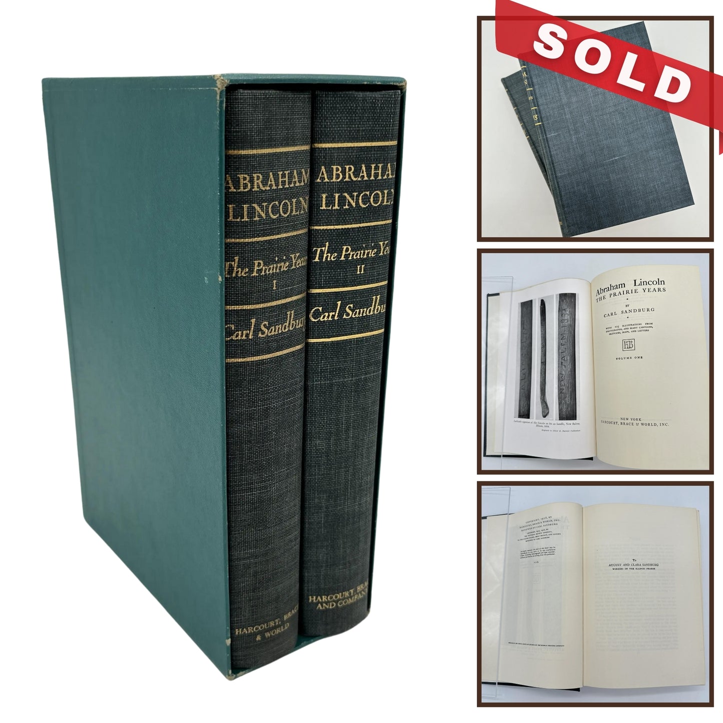 "Abraham Lincoln: The Prairie Years" by Carl Sandburg — Two volumes, in a slipcase