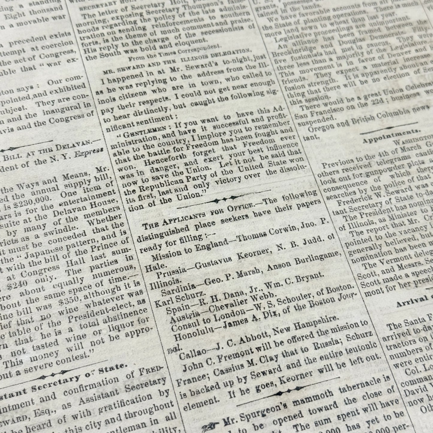 March 7, 1861 issue of the Albany Times and Courier reports Lincoln en route to Inauguration