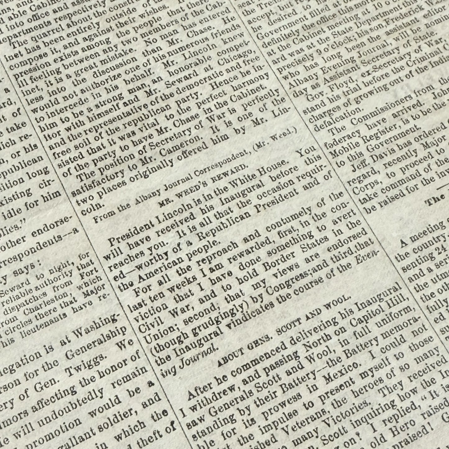 March 7, 1861 issue of the Albany Times and Courier reports Lincoln en route to Inauguration
