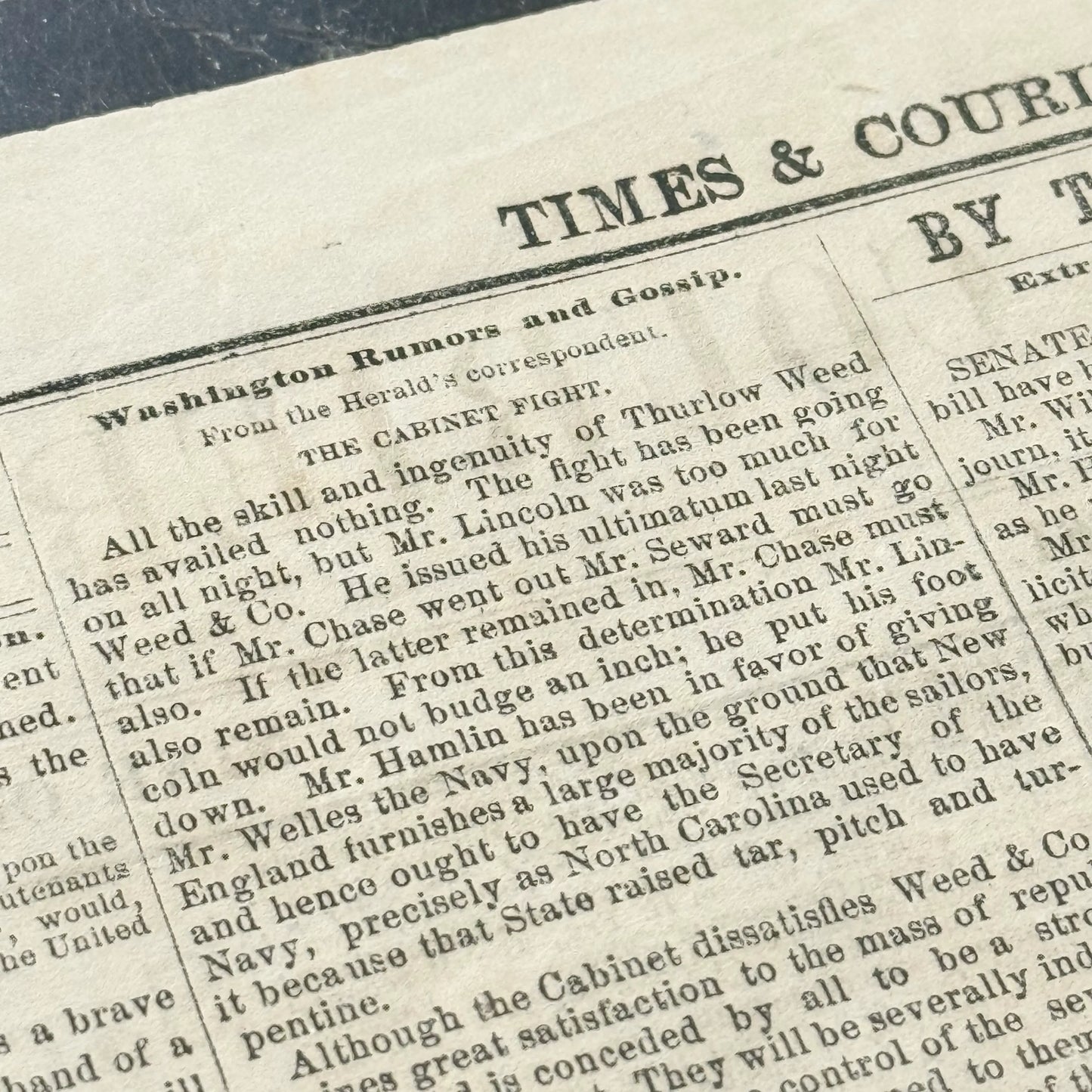 March 7, 1861 issue of the Albany Times and Courier reports Lincoln en route to Inauguration