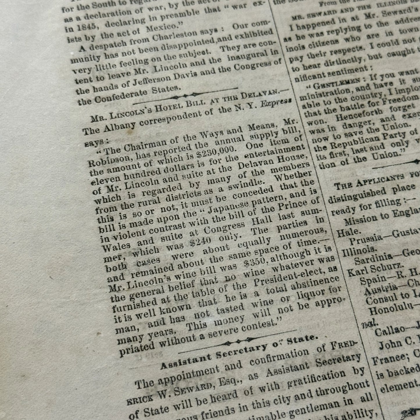 March 7, 1861 issue of the Albany Times and Courier reports Lincoln en route to Inauguration