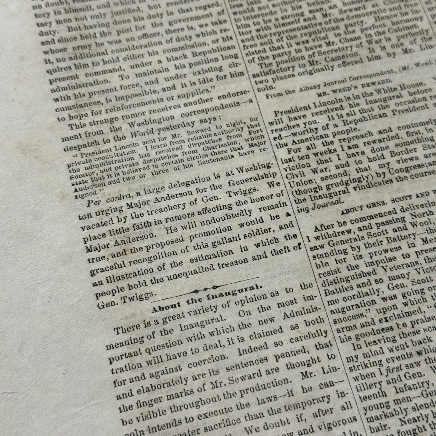 March 7, 1861 issue of the Albany Times and Courier reports Lincoln en route to Inauguration