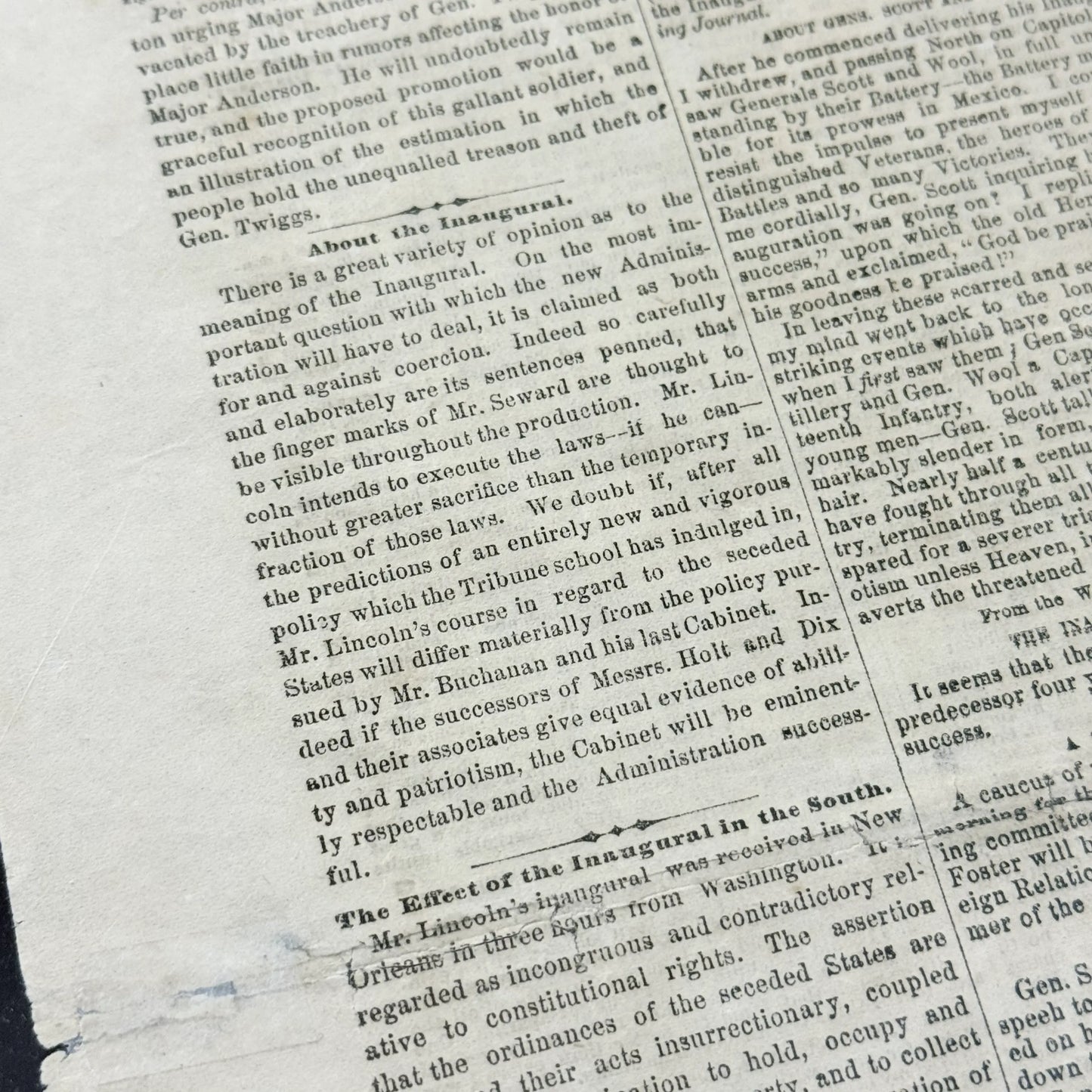March 7, 1861 issue of the Albany Times and Courier reports Lincoln en route to Inauguration