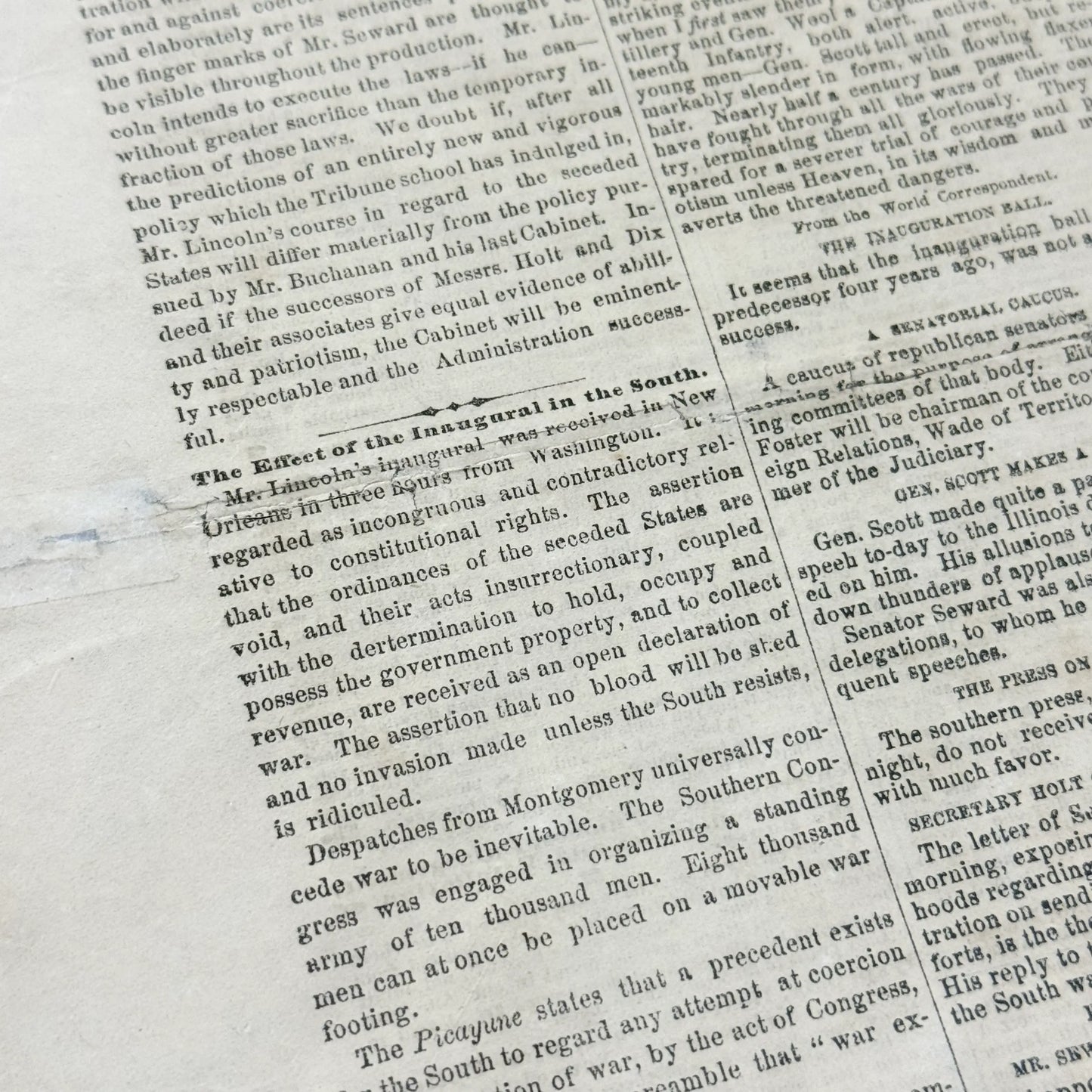 March 7, 1861 issue of the Albany Times and Courier reports Lincoln en route to Inauguration