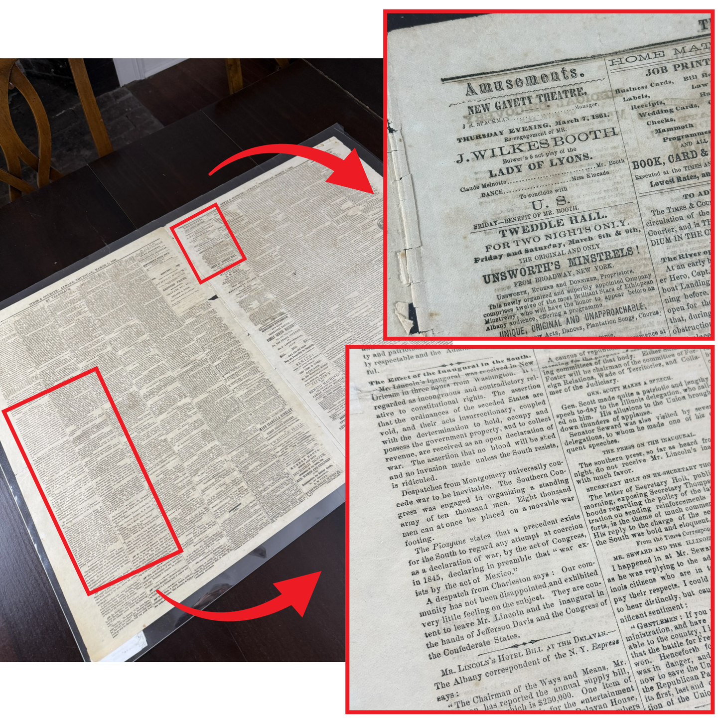 March 7, 1861 issue of the Albany Times and Courier reports Lincoln en route to Inauguration