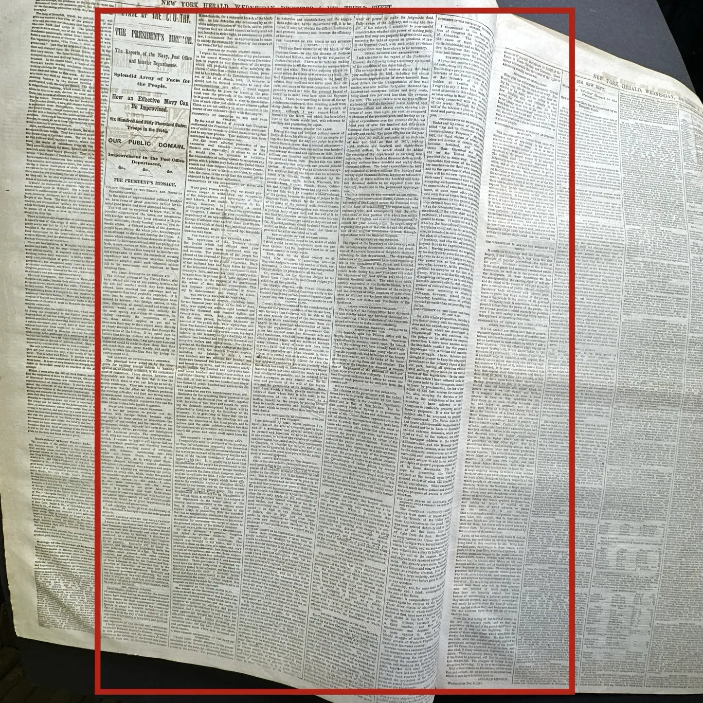 1861 Newspaper reporting Lincoln’s First State of the Union Address