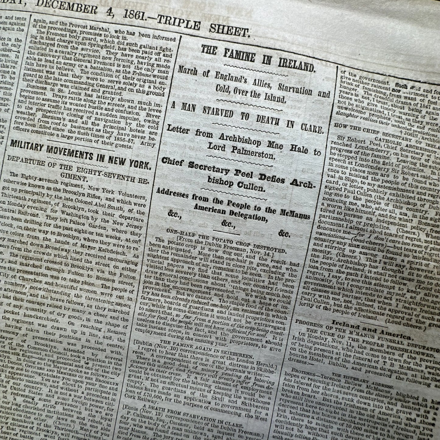 1861 Newspaper reporting Lincoln’s First State of the Union Address