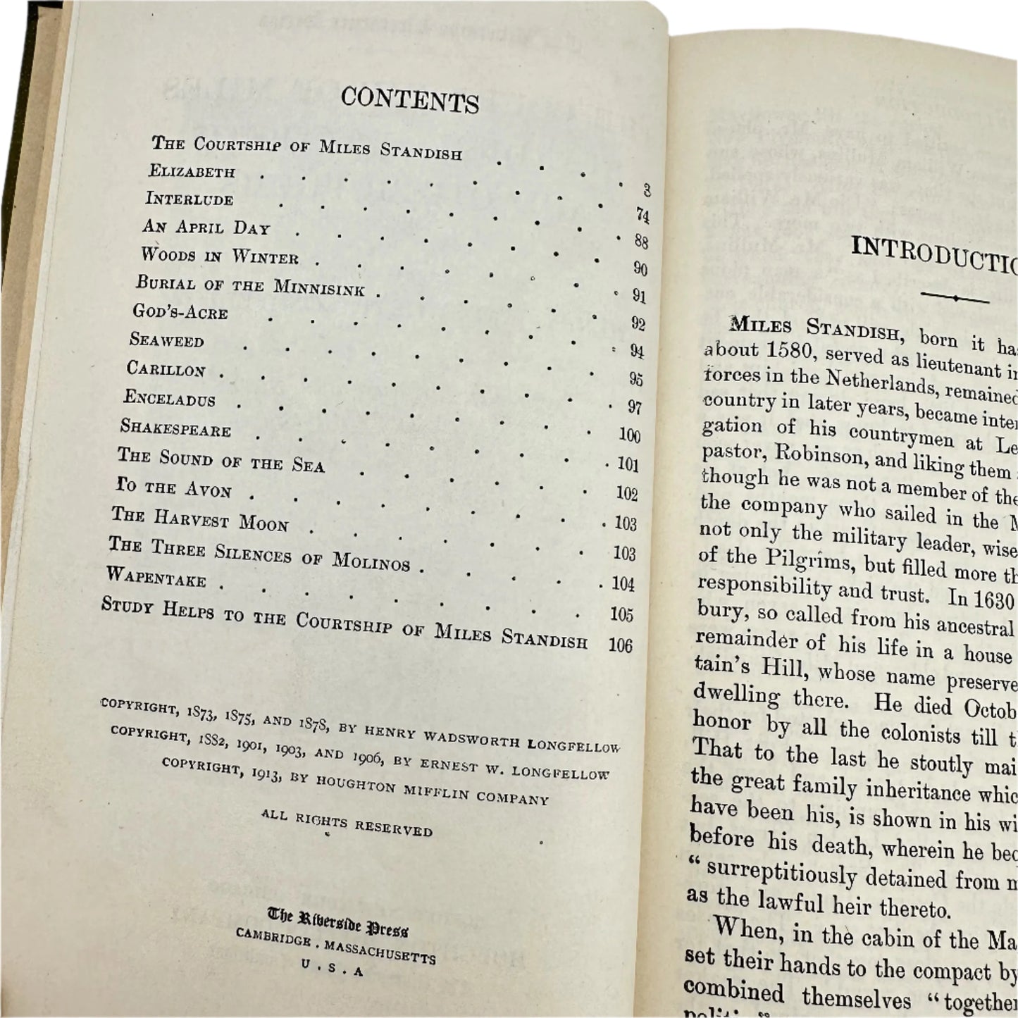 1913 "Longellow's Courtship of Miles Standish and Elizabeth" by Henry Wadsworth Longfellow