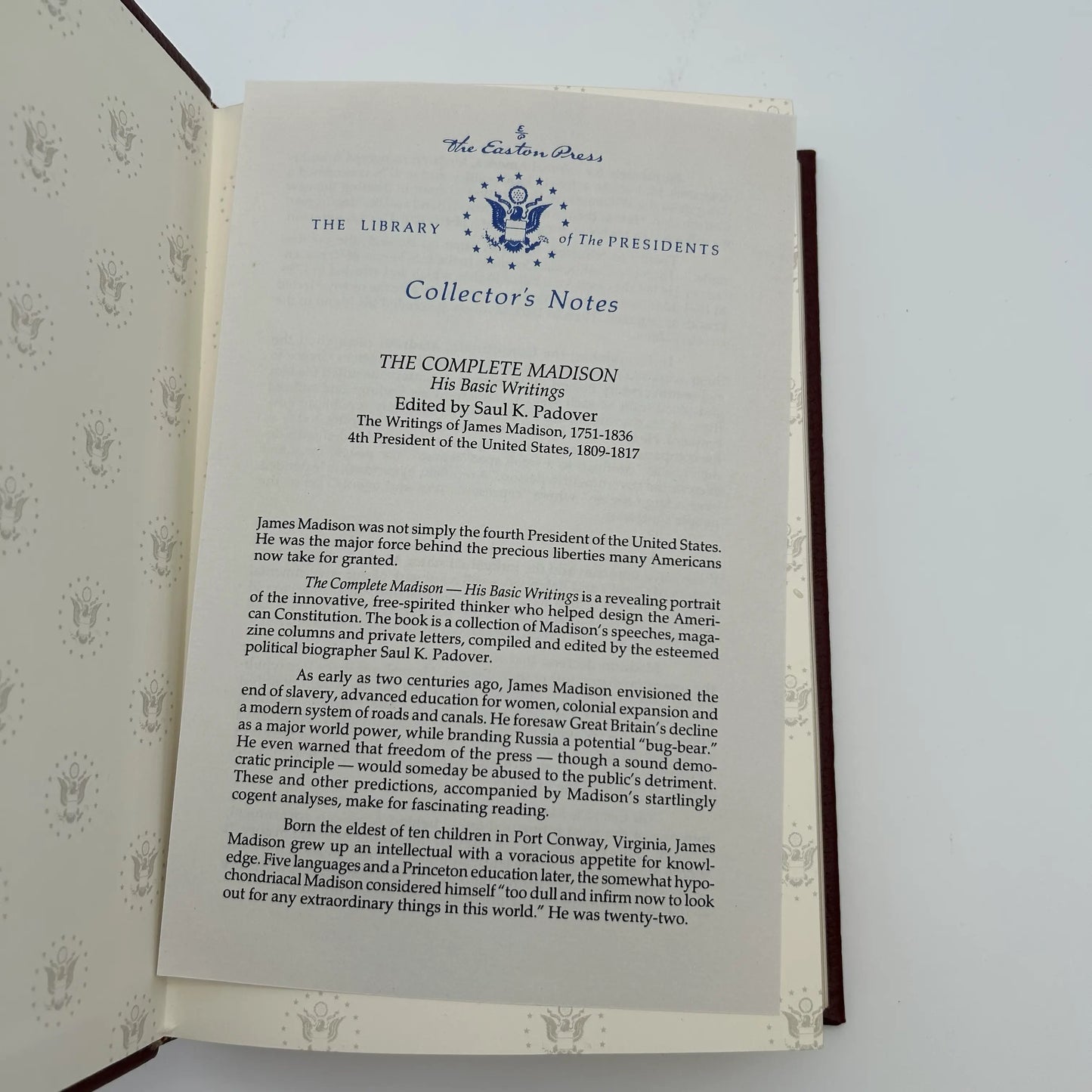 "The Complete Madison: His Basic Writings" by Saul K. Padover — Leather-bound, gilt-edged Easton Press edition