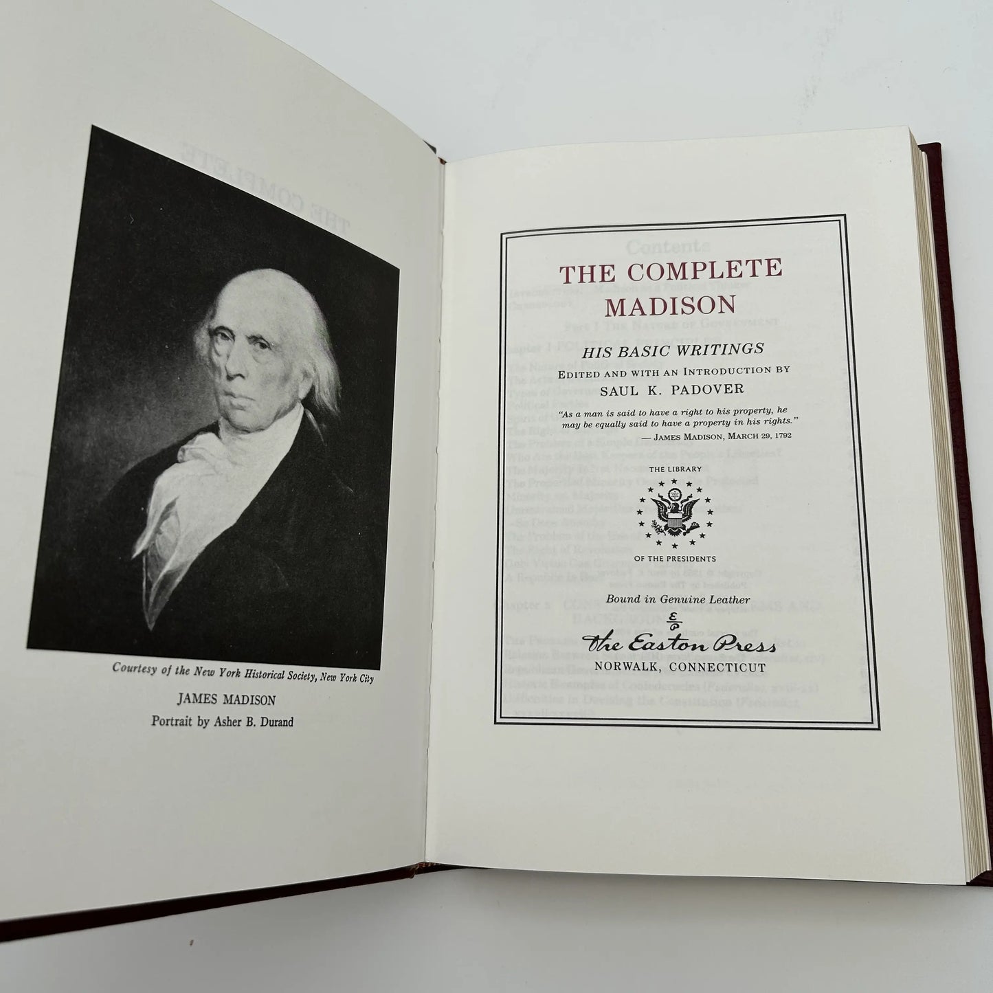 "The Complete Madison: His Basic Writings" by Saul K. Padover — Leather-bound, gilt-edged Easton Press edition