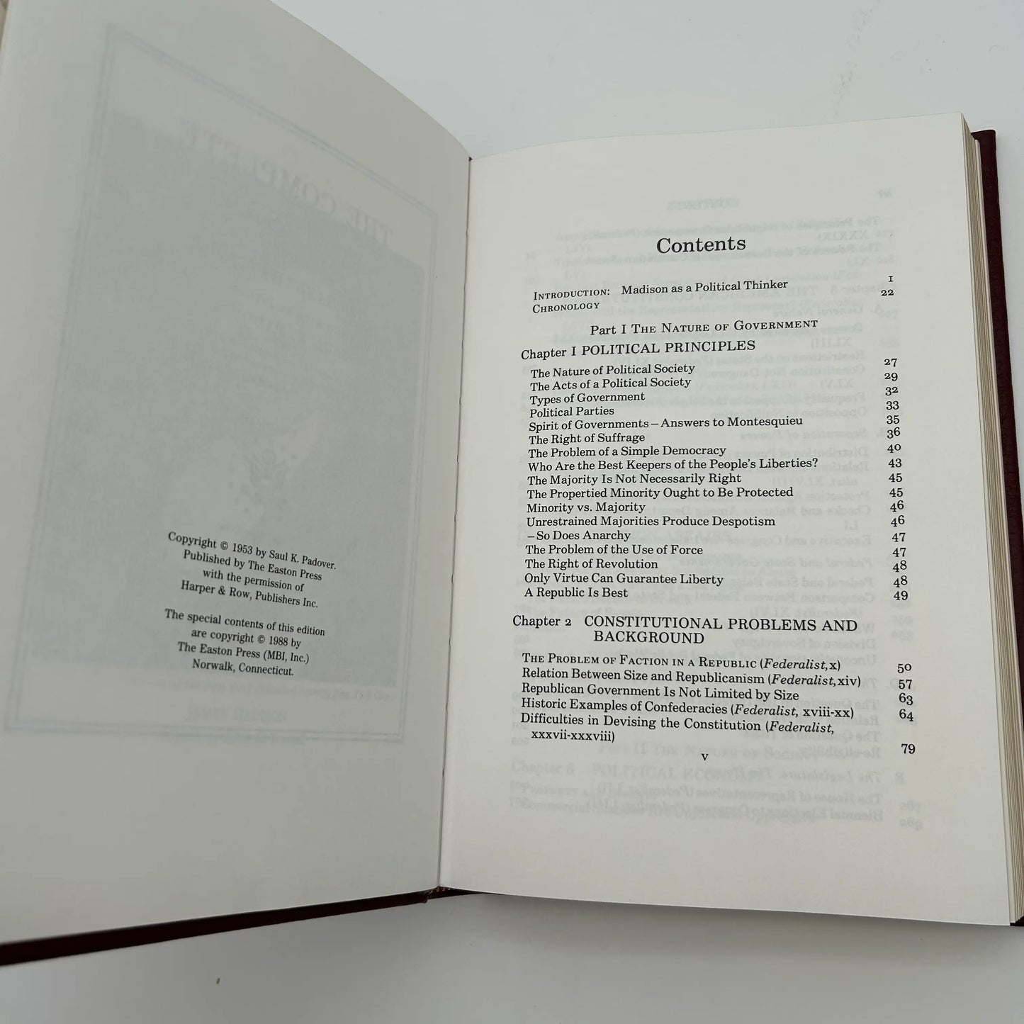 "The Complete Madison: His Basic Writings" by Saul K. Padover — Leather-bound, gilt-edged Easton Press edition
