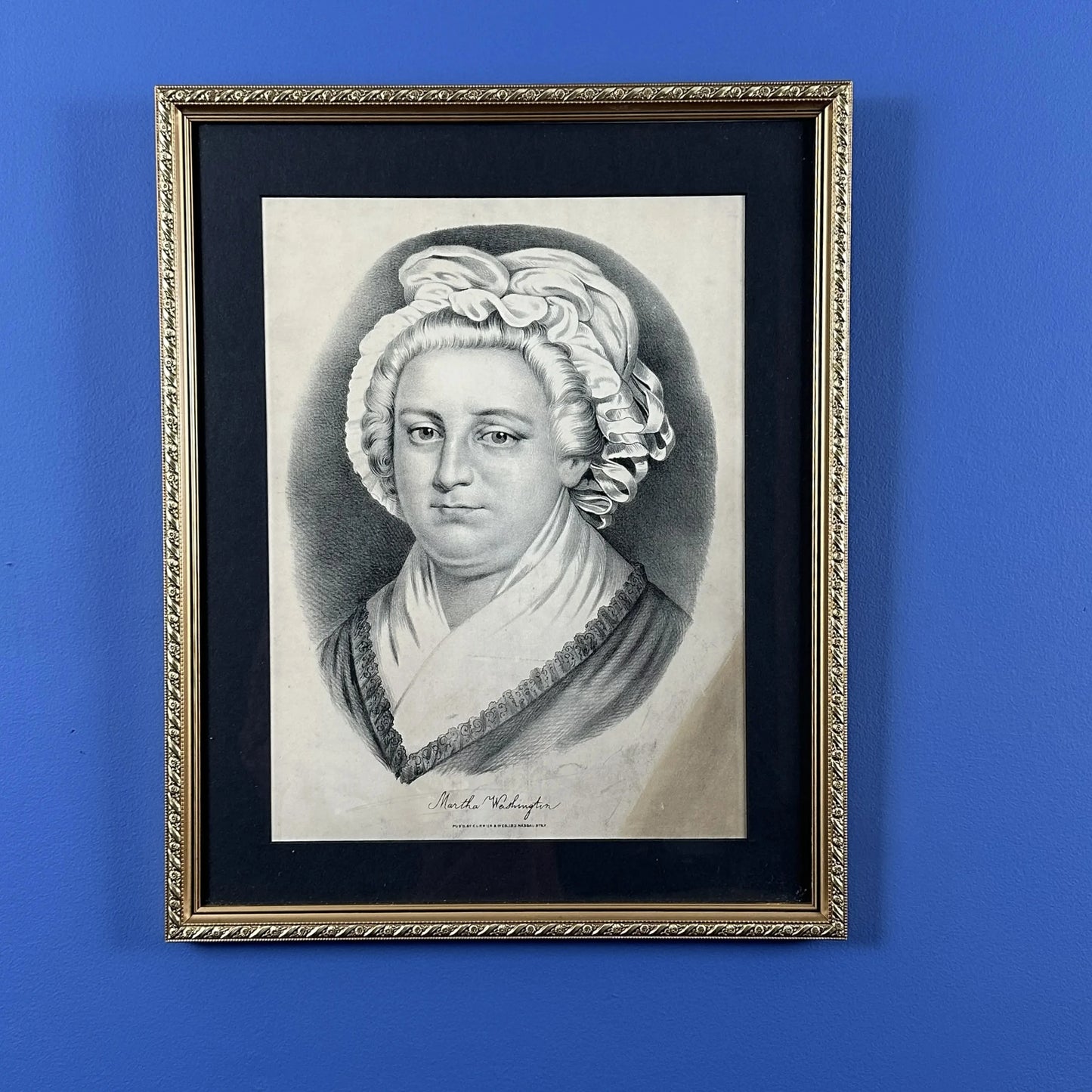 Currier & Ives portraits of George and Martha Washington — Framed