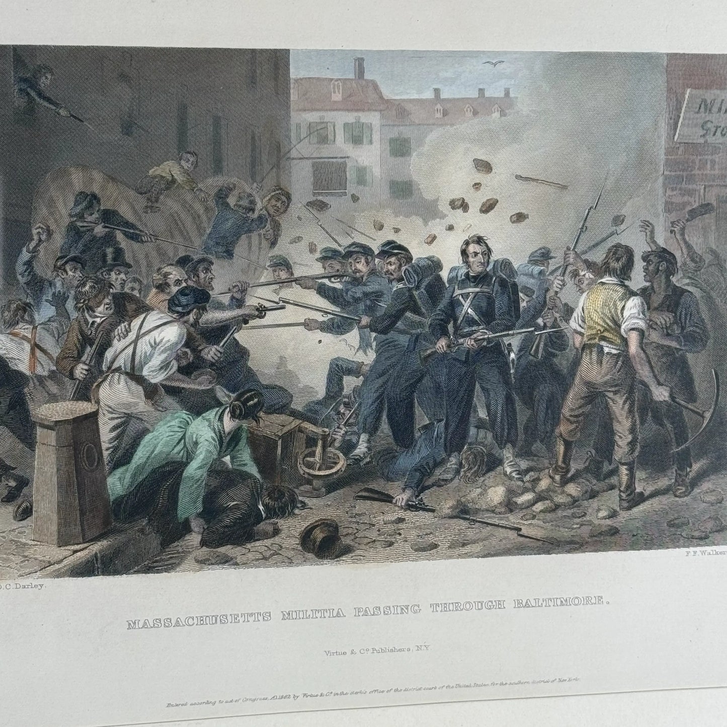 1862 "Massachusetts Militia Passing Through Baltimore" — Framed print