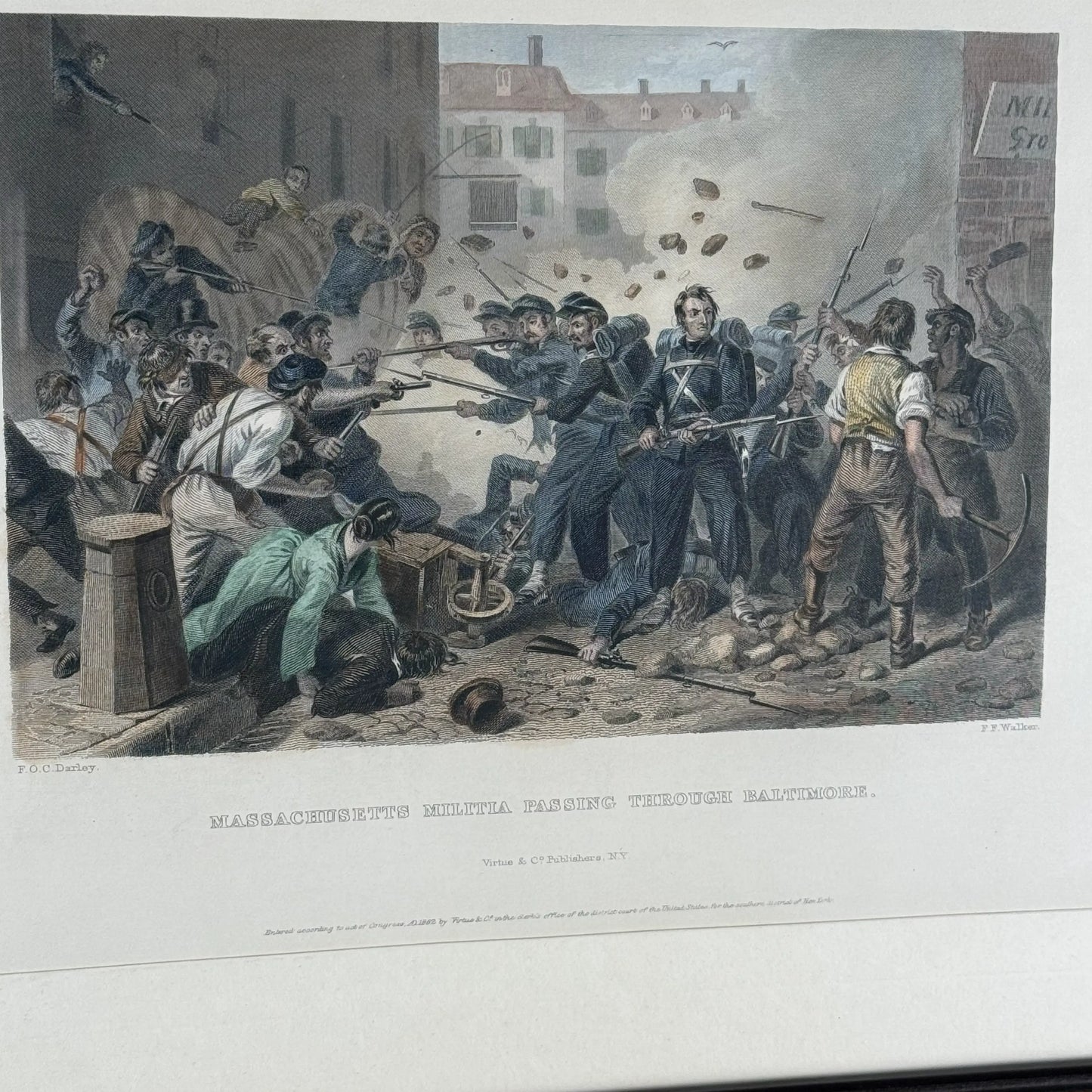 1862 "Massachusetts Militia Passing Through Baltimore" — Framed print