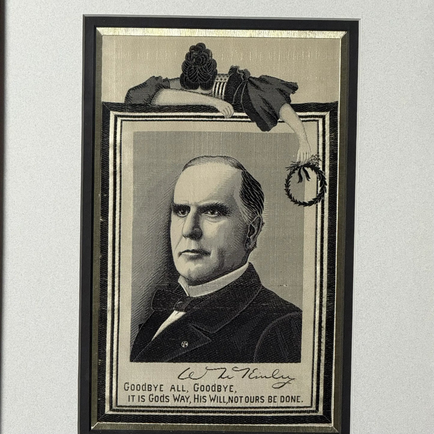 Framed William McKinley Mourning Silk — 1901