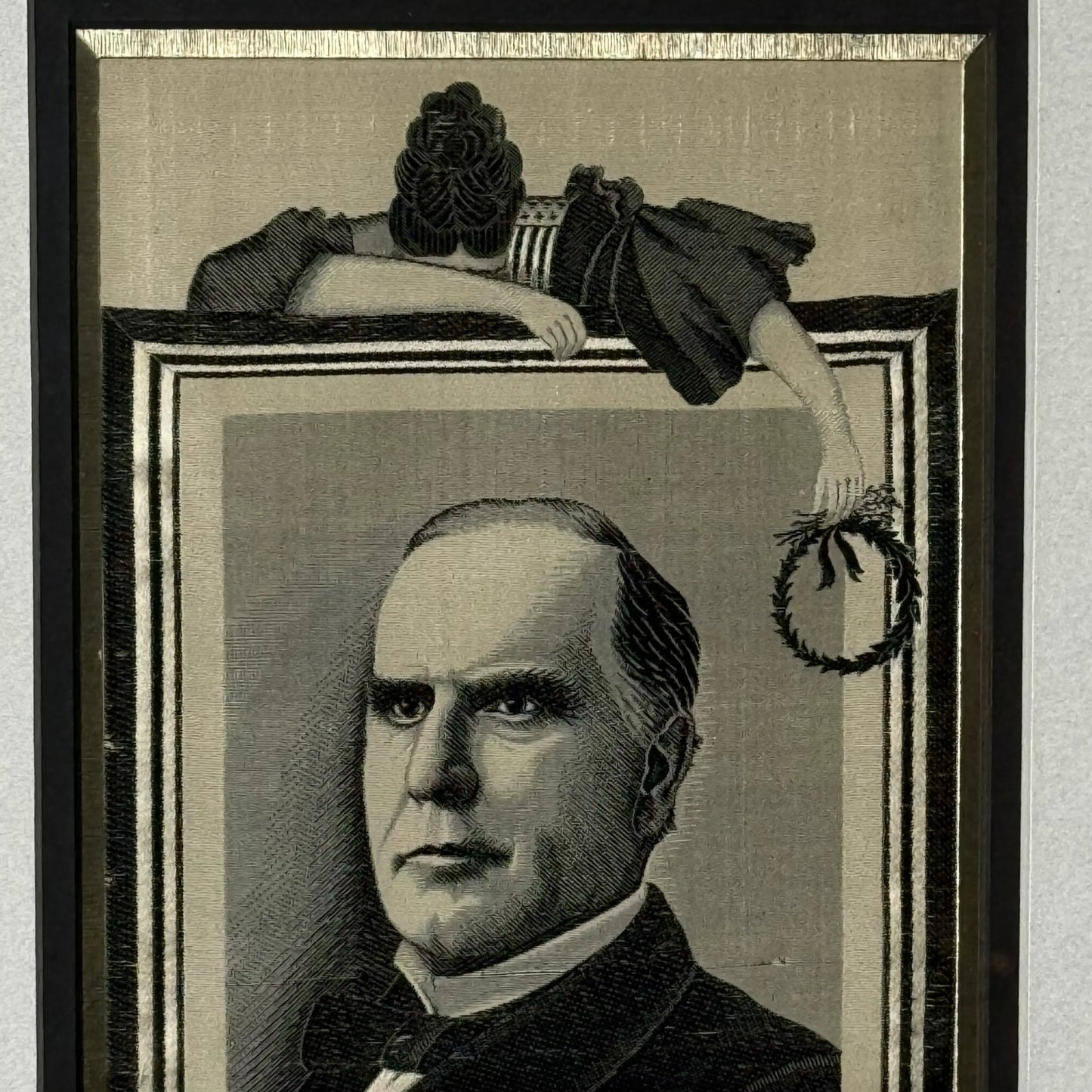 Framed William McKinley Mourning Silk — 1901