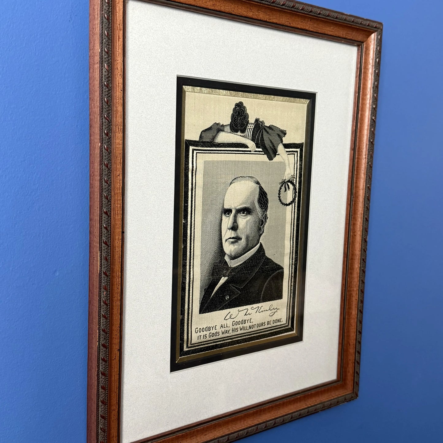 Framed William McKinley Mourning Silk — 1901