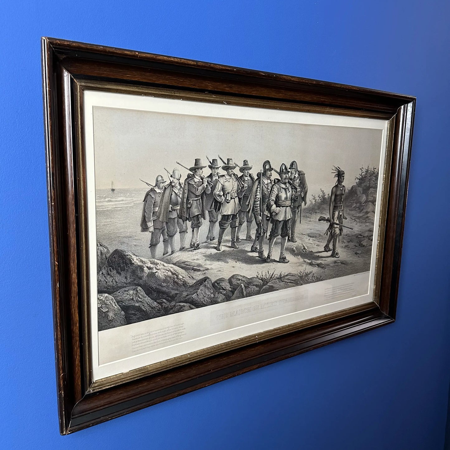 "The March of Miles Standish" — Framed, matted 1873 print