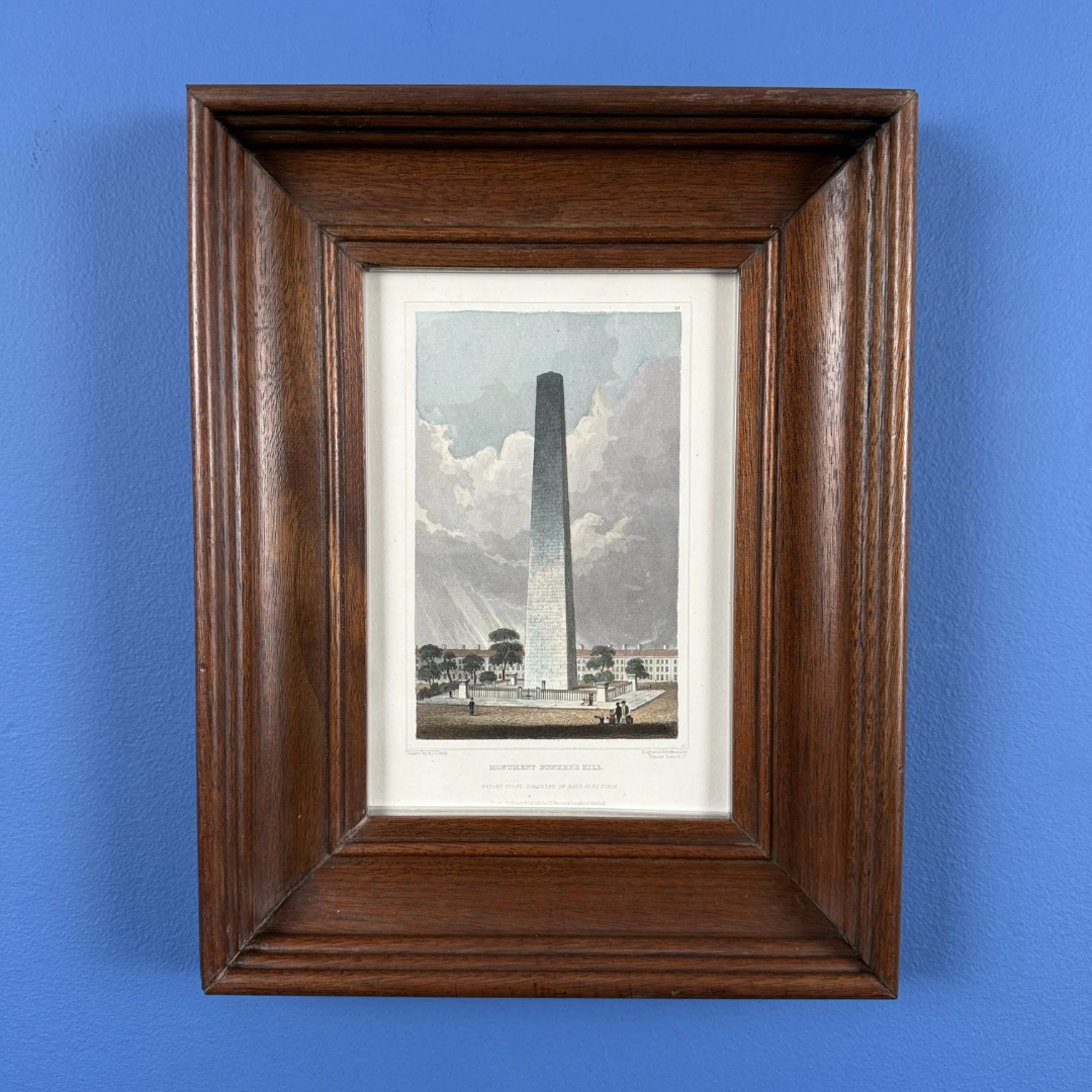 "Monument Bunker's Hill" — 1831 — Colored print in an antique frame