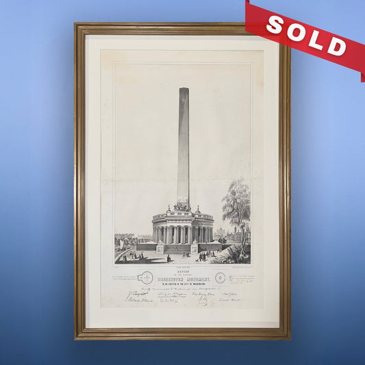 Washington Monument Fundraising Certificate — 1850 — With donor's name and amount — Framed