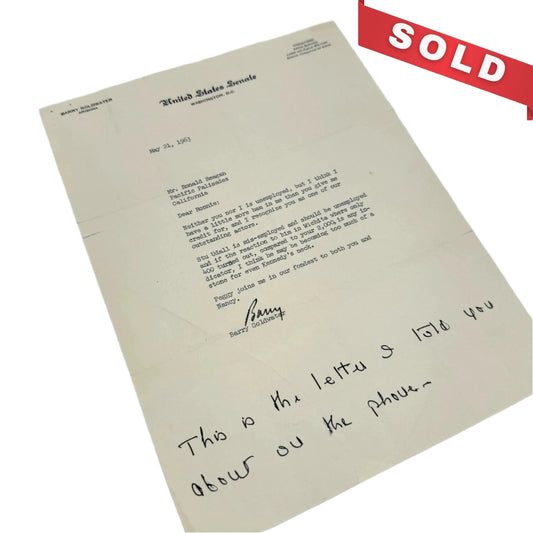 Nancy Reagan to her husband on Barry Goldwater — May 21, 1963 — with Certificate of Authority