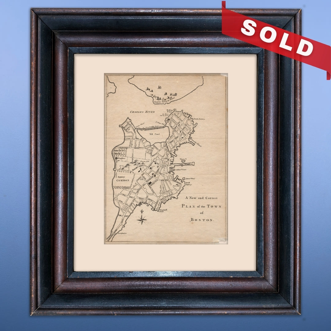 "A New and Correct Plan of the Town of Boston" from the "Gentleman's Magazine" — October 1775 — In an antique frame