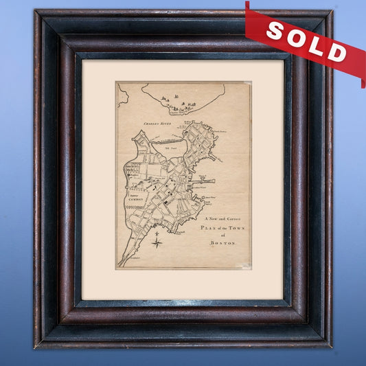 "A New and Correct Plan of the Town of Boston" from the "Gentleman's Magazine" — October 1775 — In an antique frame