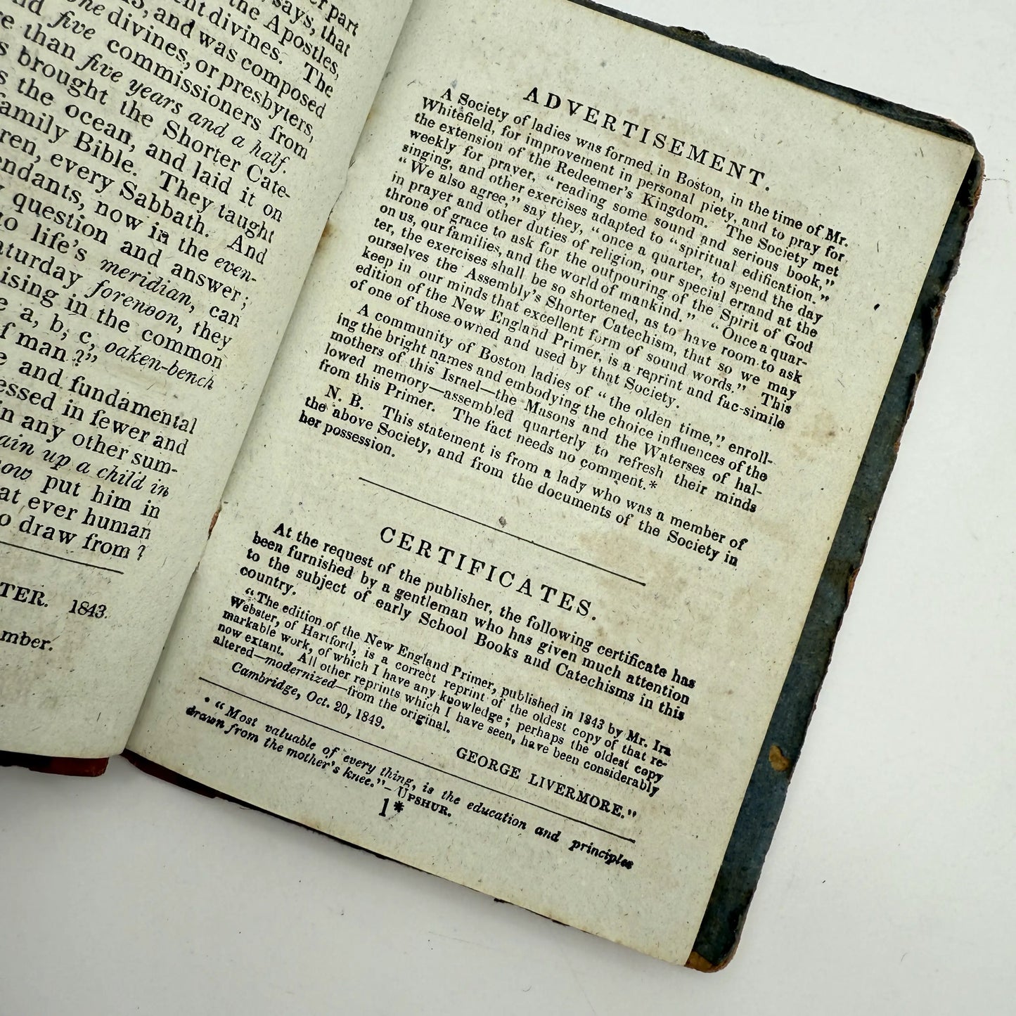 "New England Primer Improved" — 1849 printing of an 1844 reprint of a 1691 book