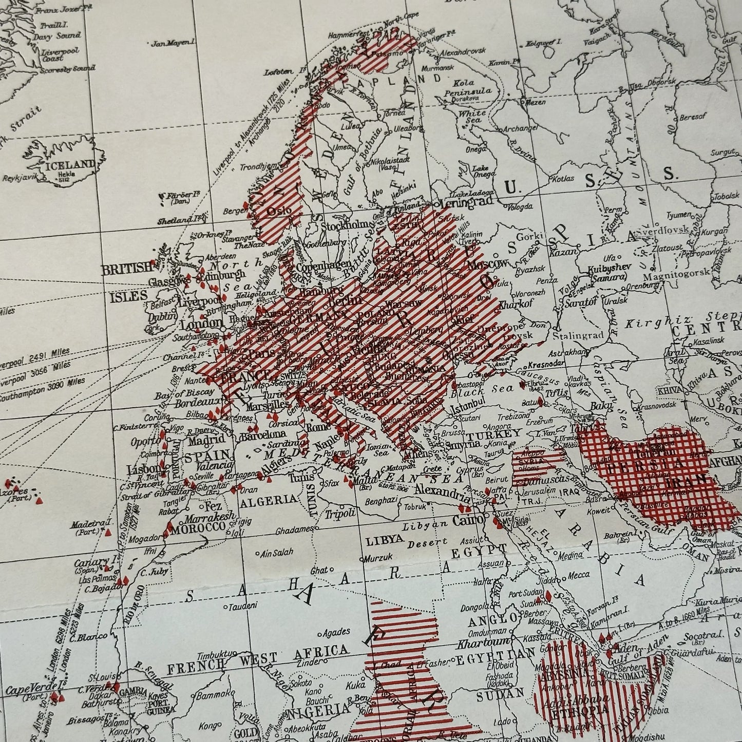 1941 New War Map — 3 Maps in One: The Atlantic Ocean, The Pacific, World on Mercator Projection