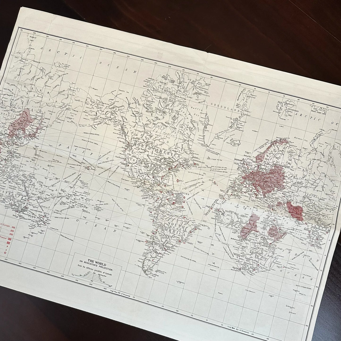 1941 New War Map — 3 Maps in One: The Atlantic Ocean, The Pacific, World on Mercator Projection