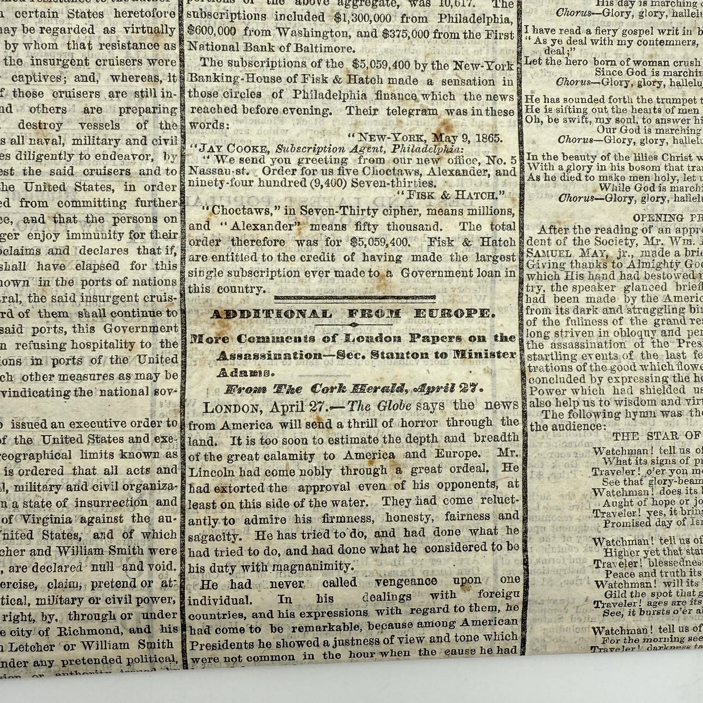 Lincoln Assassination Trial — New-York Tribune — May 10, 1865 — Reporting on the first day of the trial