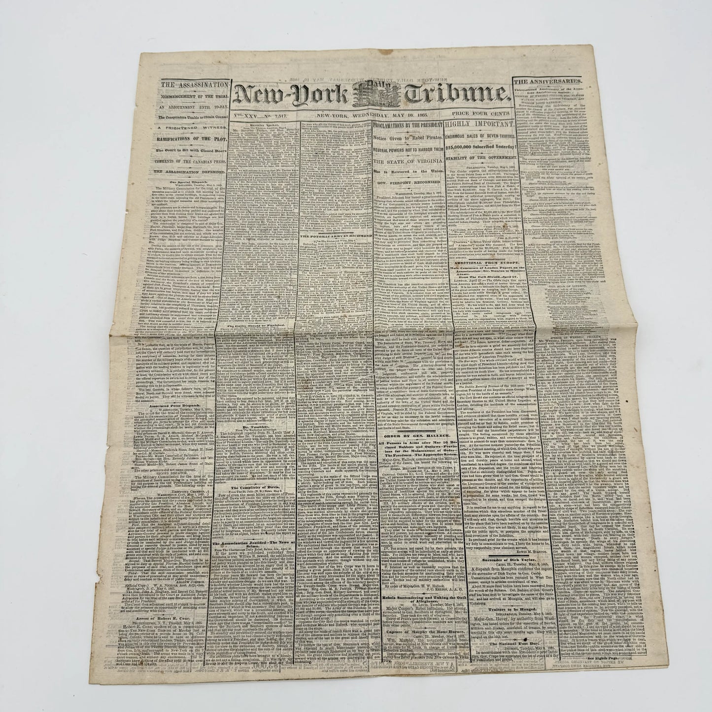 Lincoln Assassination Trial — New-York Tribune — May 10, 1865 — Reporting on the first day of the trial