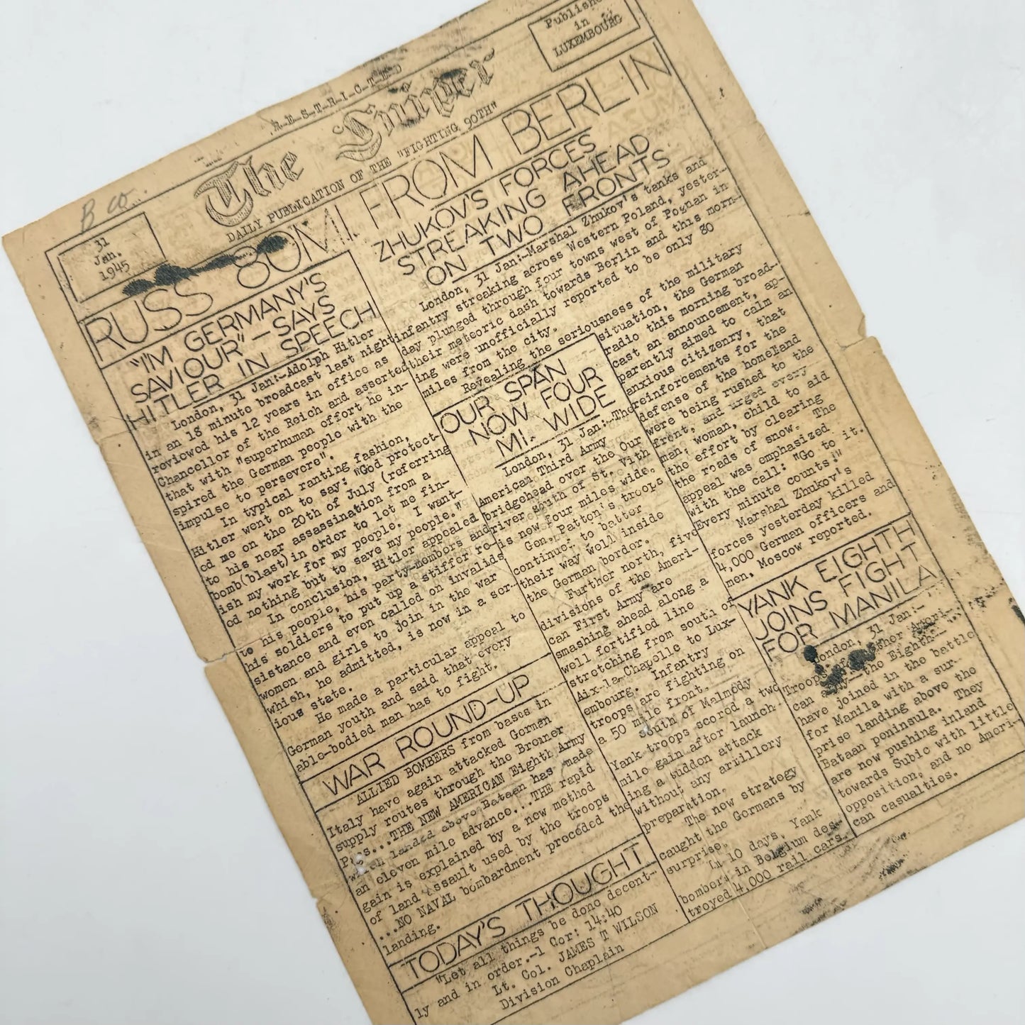 Battle of the Bulge 90th Infantry Division newspapers printed in the field