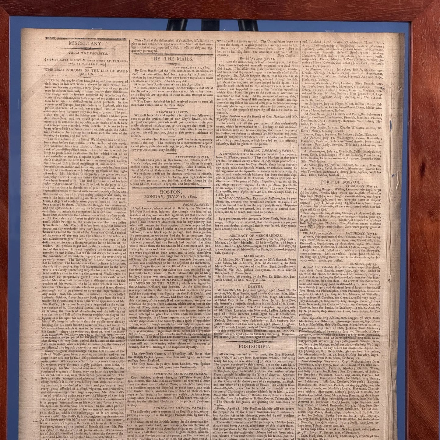 "Gen. Hamilton is supposed mortally wounded" — Boston Gazette, July 16, 1804