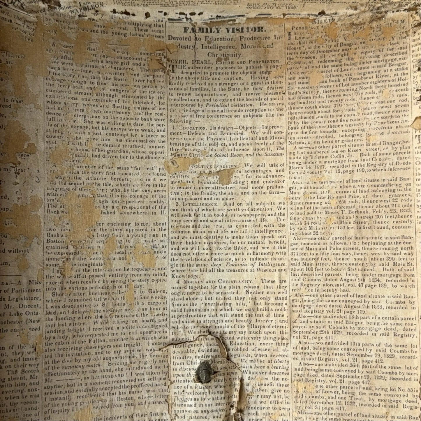 Small document trunk lined with papers from 1834 and 1838